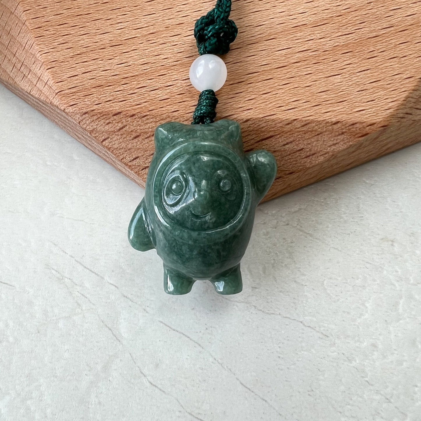 Jadeite Jade Cartoon Panda, Green Jade, Hand Carved Pendant Necklace, SHWQ-0322-1650214607 - AriaDesignCollection