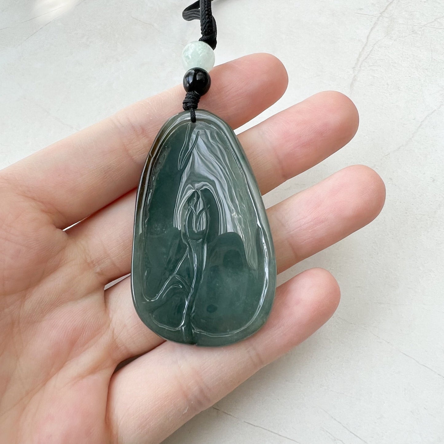 Jadeite Jade Floral Bird, Parrot Green Blue Hand Carved Pendant, YJ-1221-0336527 - AriaDesignCollection