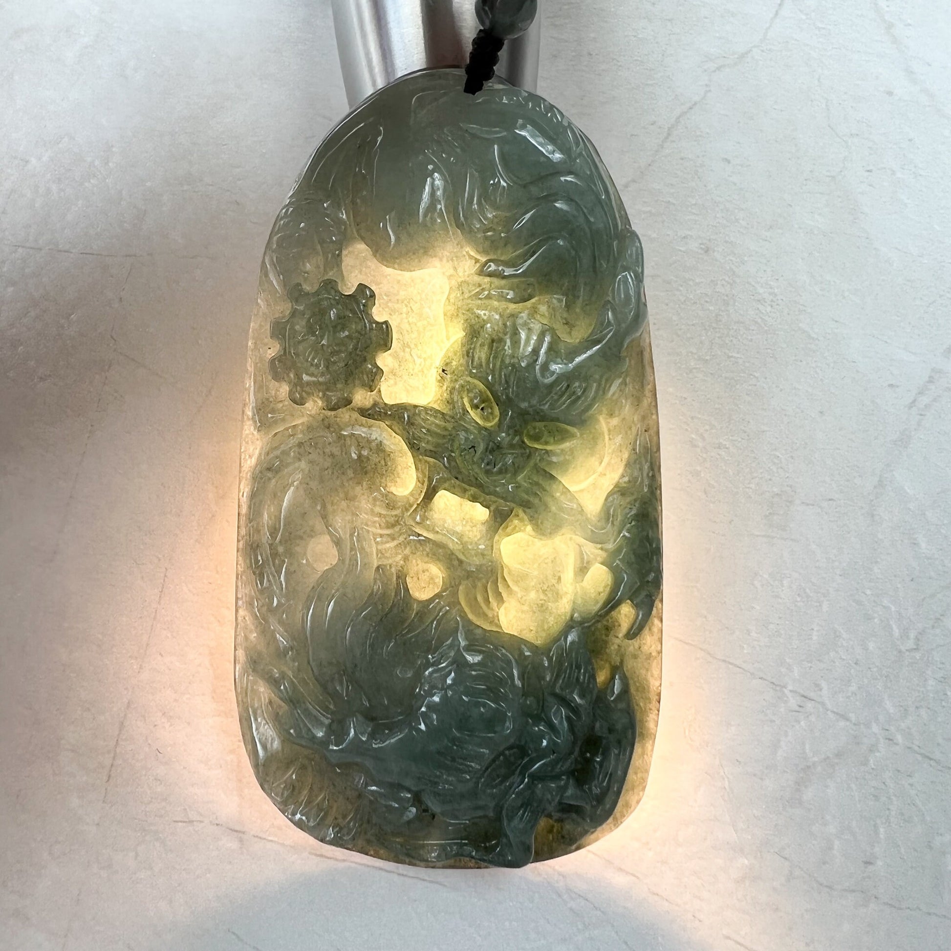 Twin Jade Dragon, Green Jadeite Jade, Chinese Zodiac Hand Carved Pendant Necklace, YJ-1221-0213916 - AriaDesignCollection