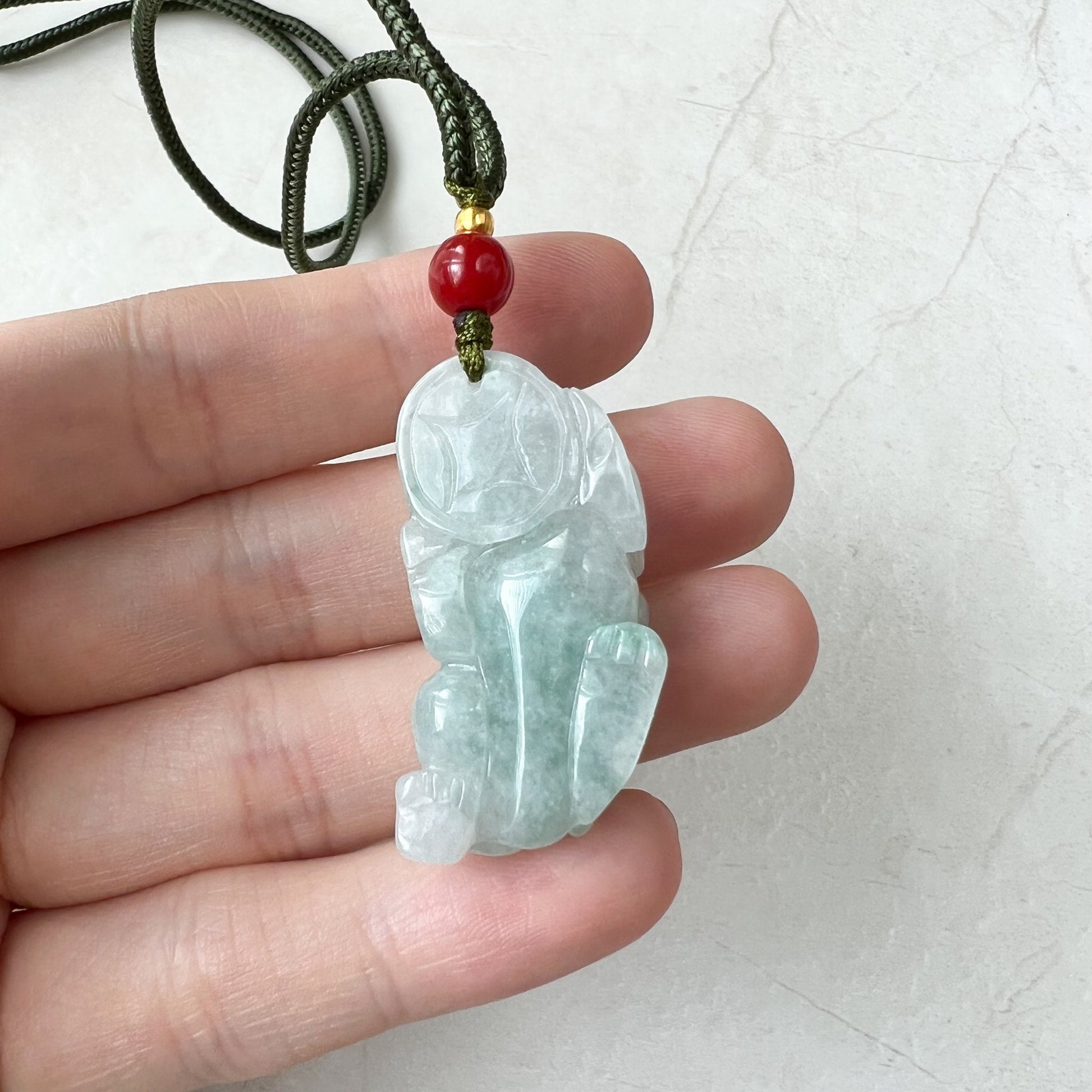 Light Green Jadeite Jade, Dragon Pixiu Pi Xiu, 貔貅, Dragon Chinese Carved Pendant, ZYF-0322-1652195566 - AriaDesignCollection