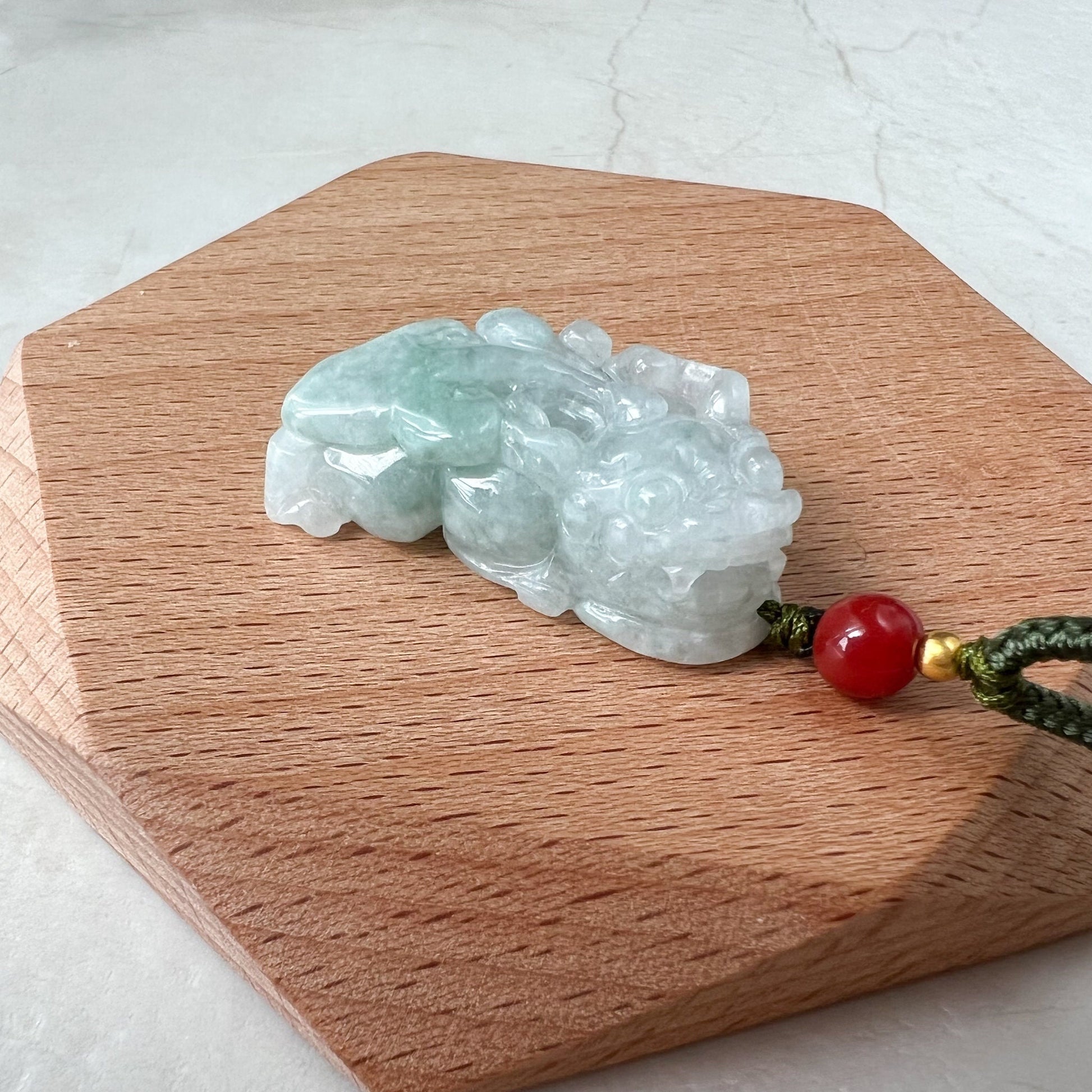 Light Green Jadeite Jade, Dragon Pixiu Pi Xiu, 貔貅, Dragon Chinese Carved Pendant, ZYF-0322-1652195566 - AriaDesignCollection