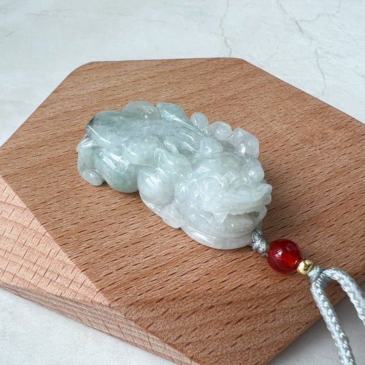 Light Green Jadeite Jade, Dragon Pixiu Pi Xiu, 貔貅, Dragon Chinese Carved Pendant, ZYF-0322-1652197674 - AriaDesignCollection