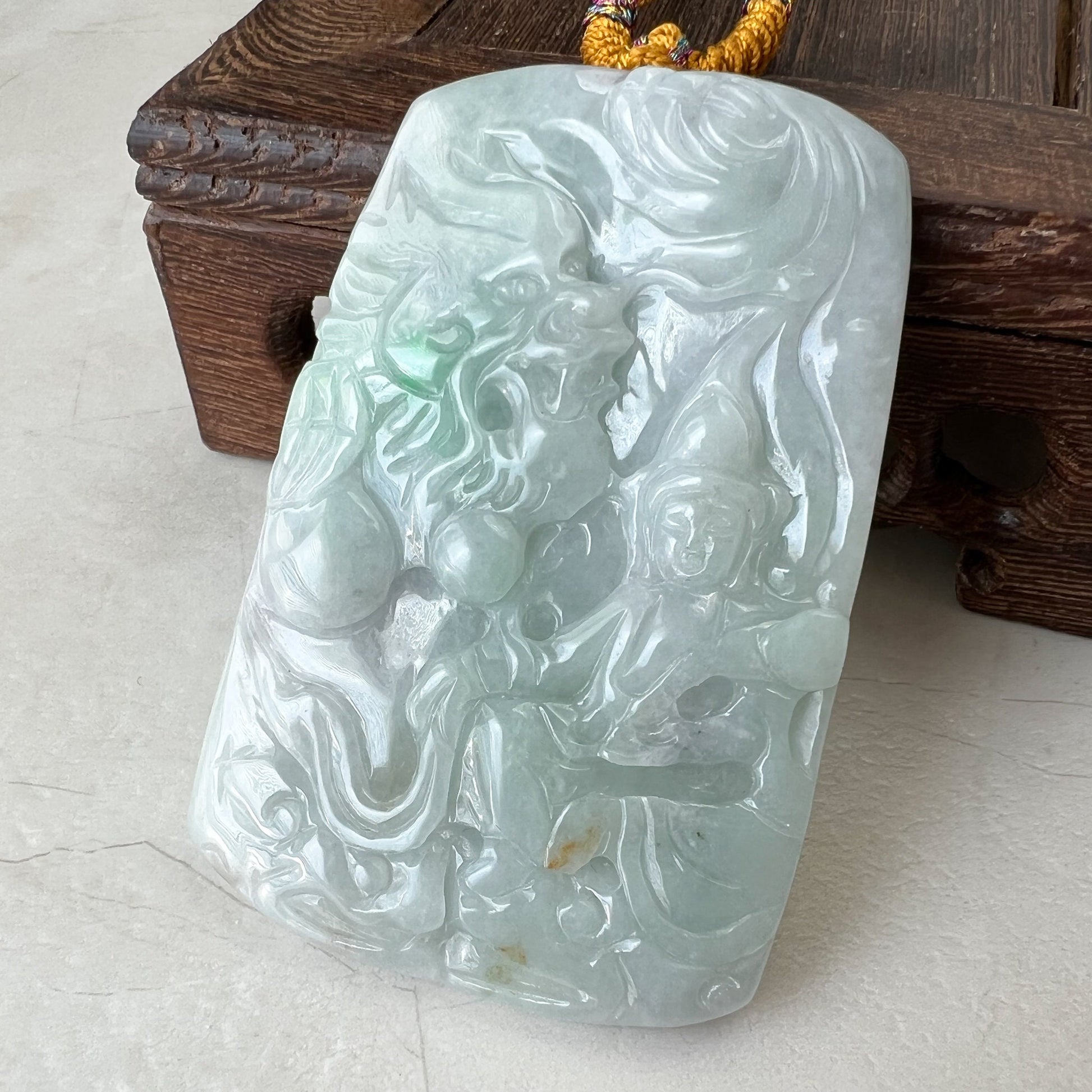 Jadeite Jade Mahasthamaprapta Buddha, Da Shi Zhi , Đại Thế Chí Bồ tát, 大势至, Large Dragon Carved Pendant Necklace, YJ-1221-0244290 - AriaDesignCollection