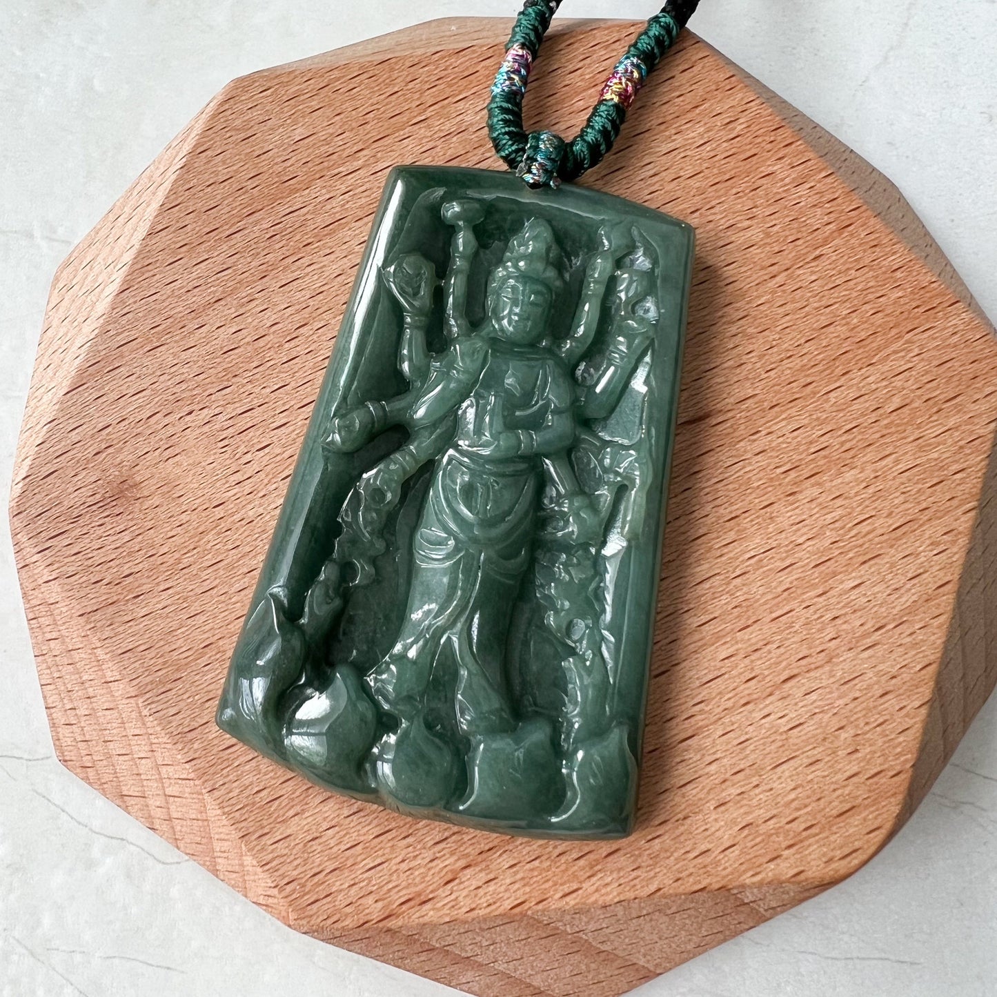 Jadeite Jade Guan Yin Avalokiteshvara Thousand Hands Carved Pendant Necklace, YJ-0322-0388080 - AriaDesignCollection