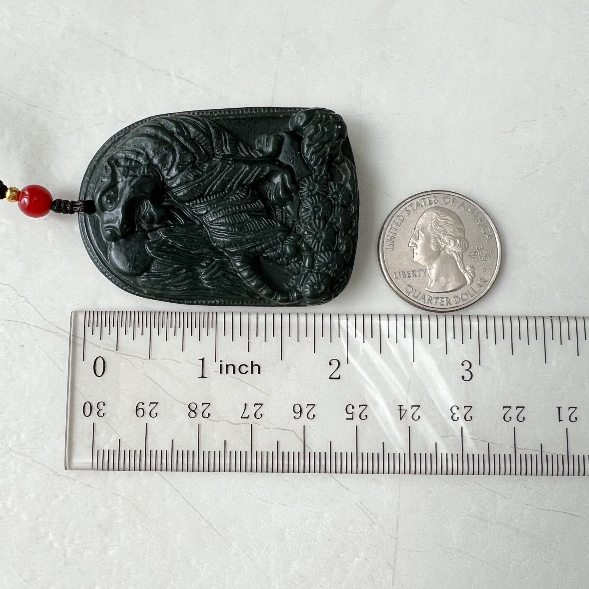Nephrite Jade Tiger, Black Dark Green Jade, Chinese Zodiac Carved Pendant Necklace, RM-0322-1652571318 - AriaDesignCollection