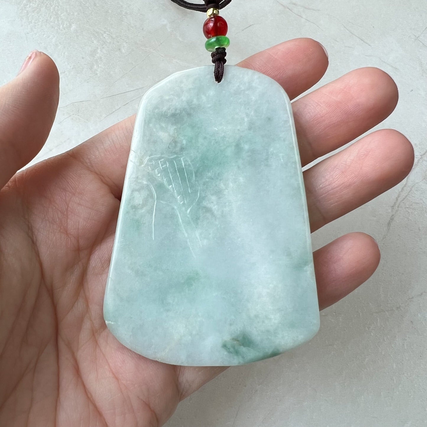 Jadeite Jade Landscape Mountain Forest River Scenery Hand Carved Pendant Necklace, YJ-0322-0124028 - AriaDesignCollection