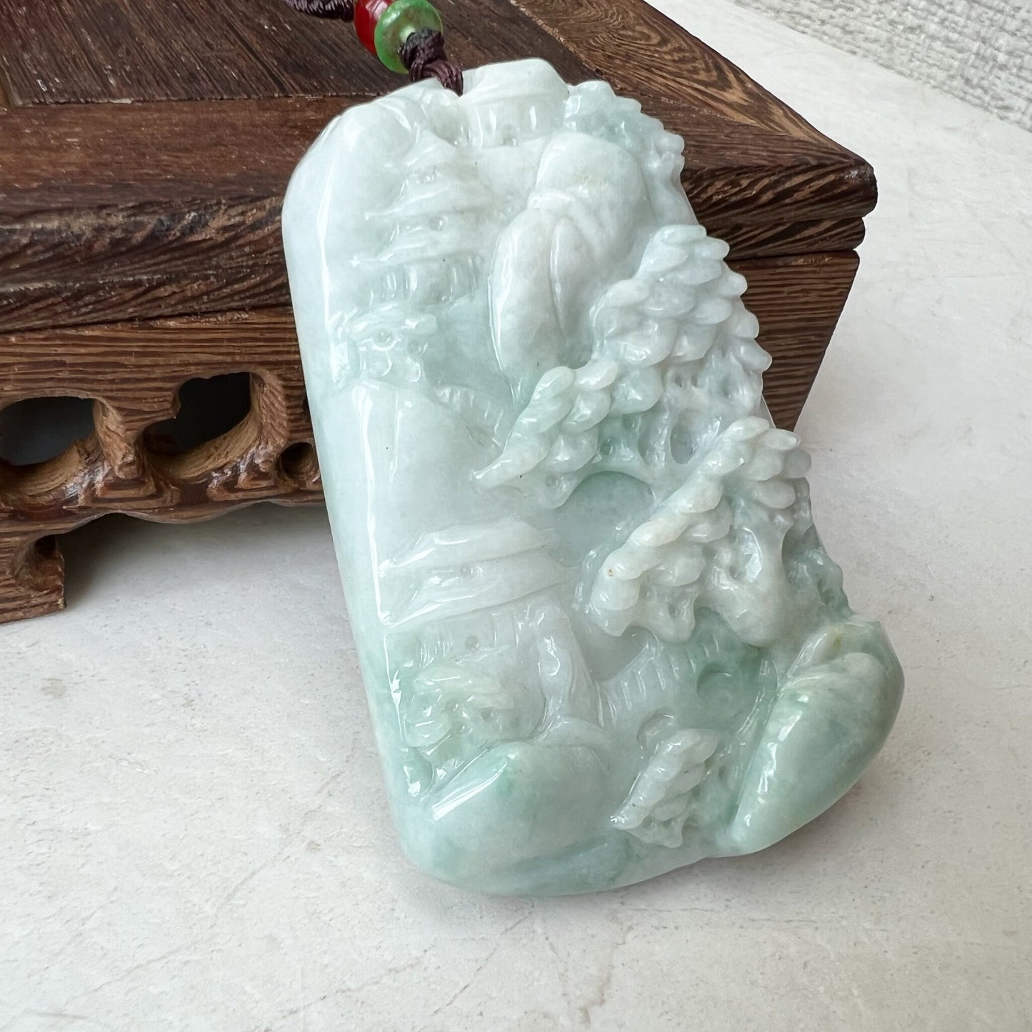 Jadeite Jade Landscape Mountain Forest River Scenery Hand Carved Pendant Necklace, YJ-0322-0124028 - AriaDesignCollection