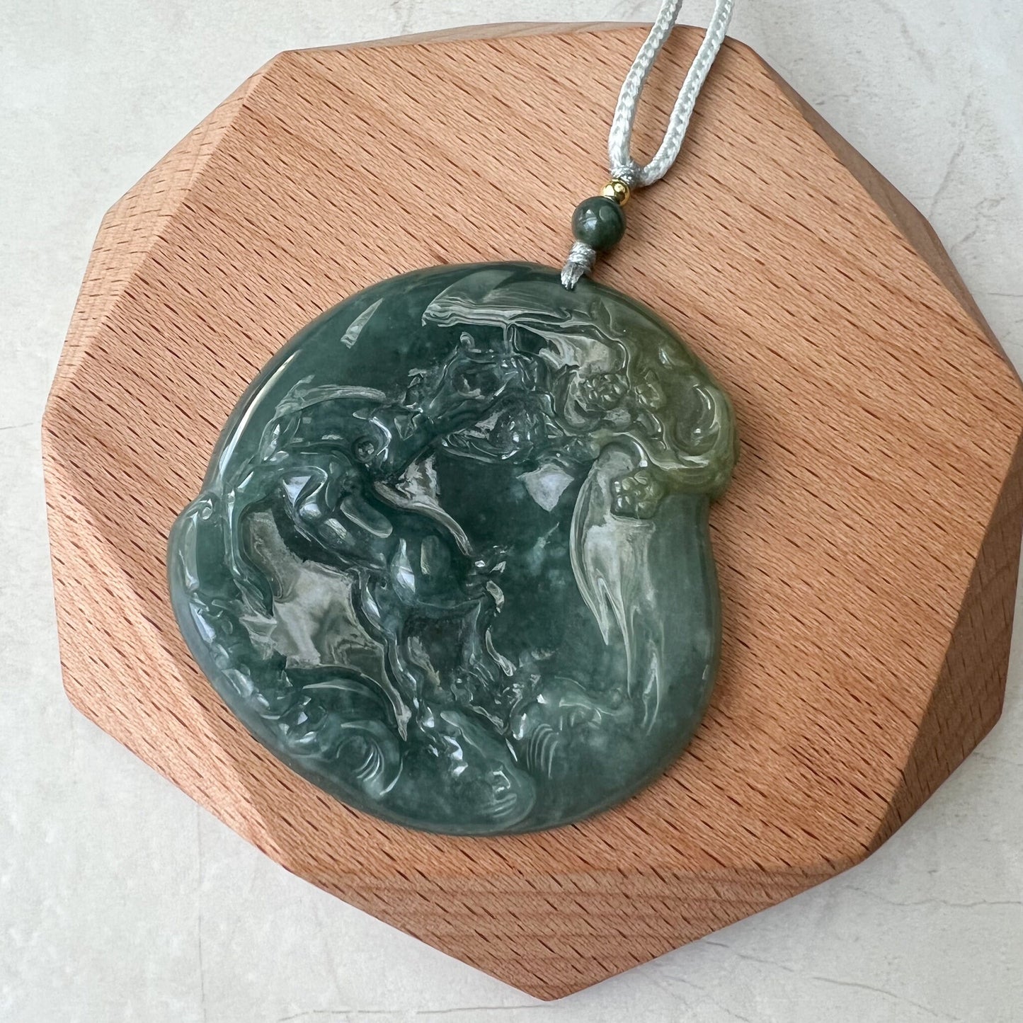 Green Jadeite Jade Deer in Forest Hand Carved Pendant Necklace, ZYF-0322-1652657255 - AriaDesignCollection