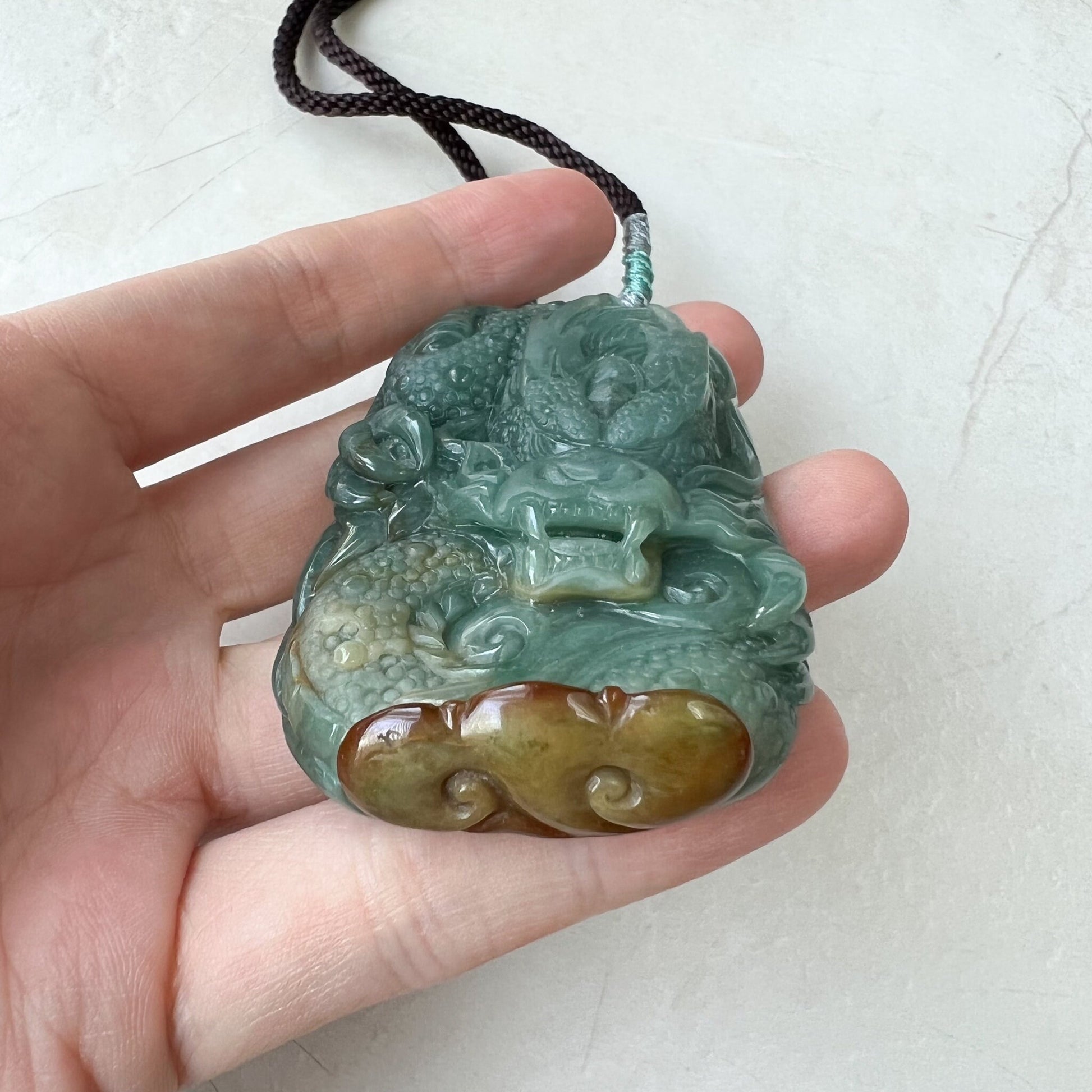 Green Jadeite Jade Dragon Chinese Zodiac Hand Carved Pendant Necklace,  Green Blue Red Jade, YJ-1221-0295475 - AriaDesignCollection