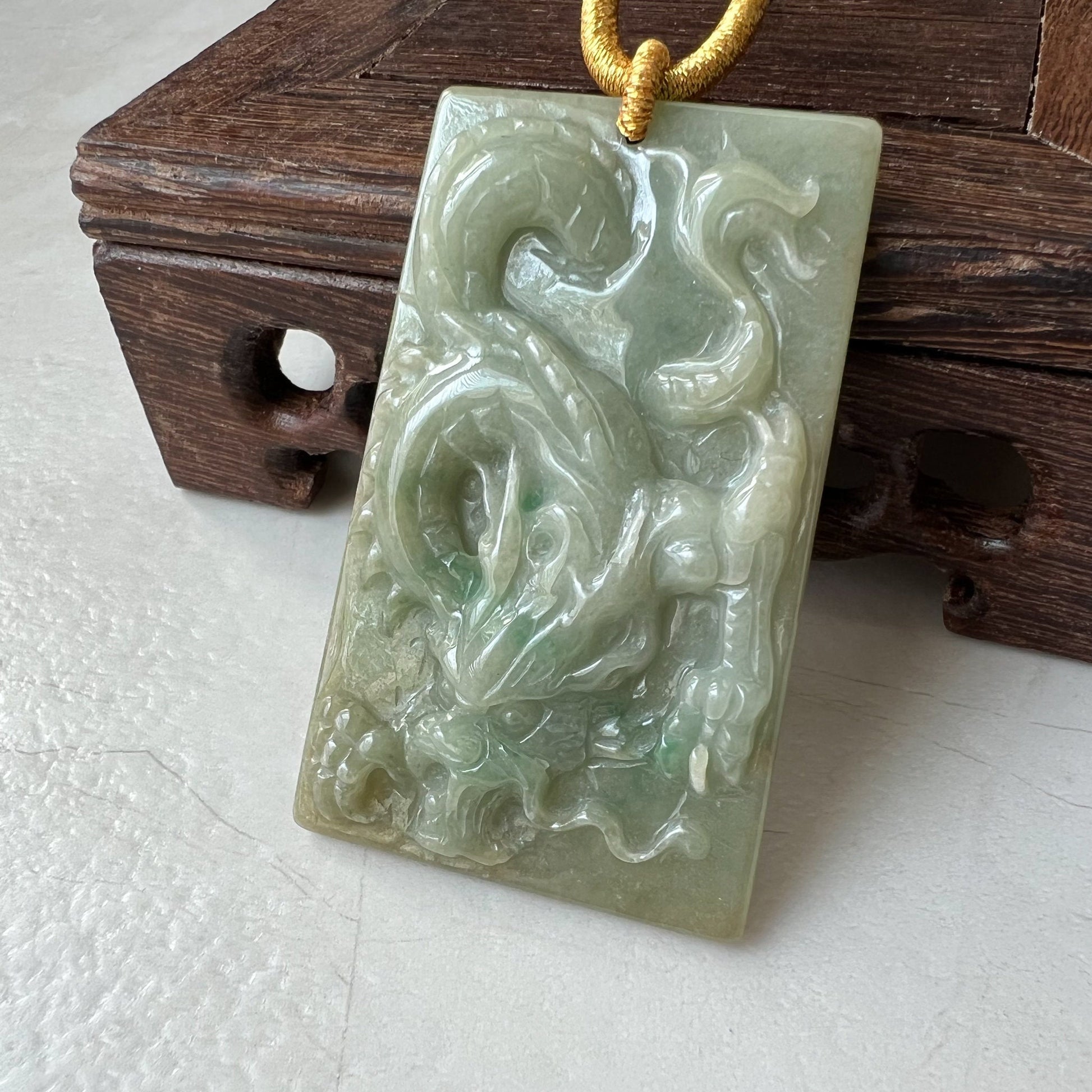 Jadeite Jade Dragon Chinese Zodiac Hand Carved Pendant Necklace, YJ-0321-0319300 - AriaDesignCollection