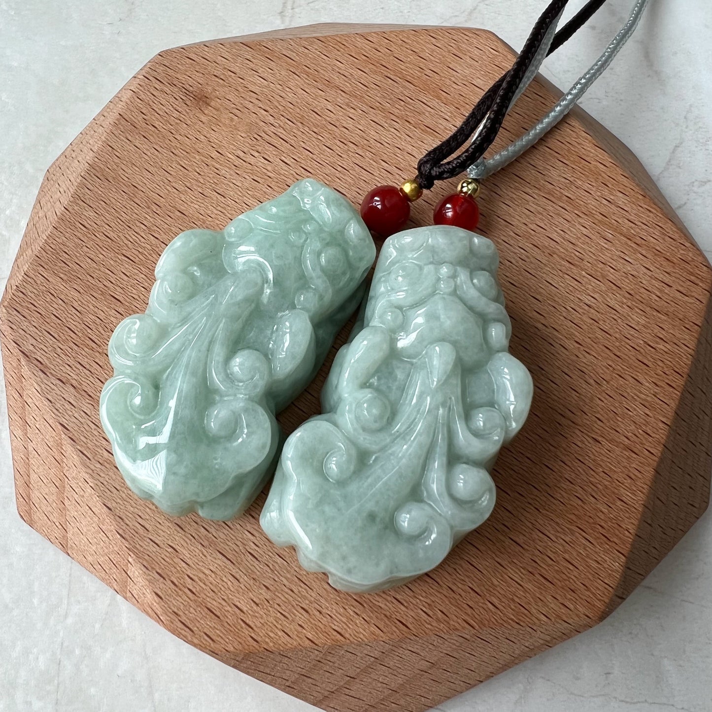 Pair Jadeite Jade Pi Xiu, Pi Yao, Green Jade, Dragon lion Chinese Carved Pendant, YJ-0921-0124794 - AriaDesignCollection