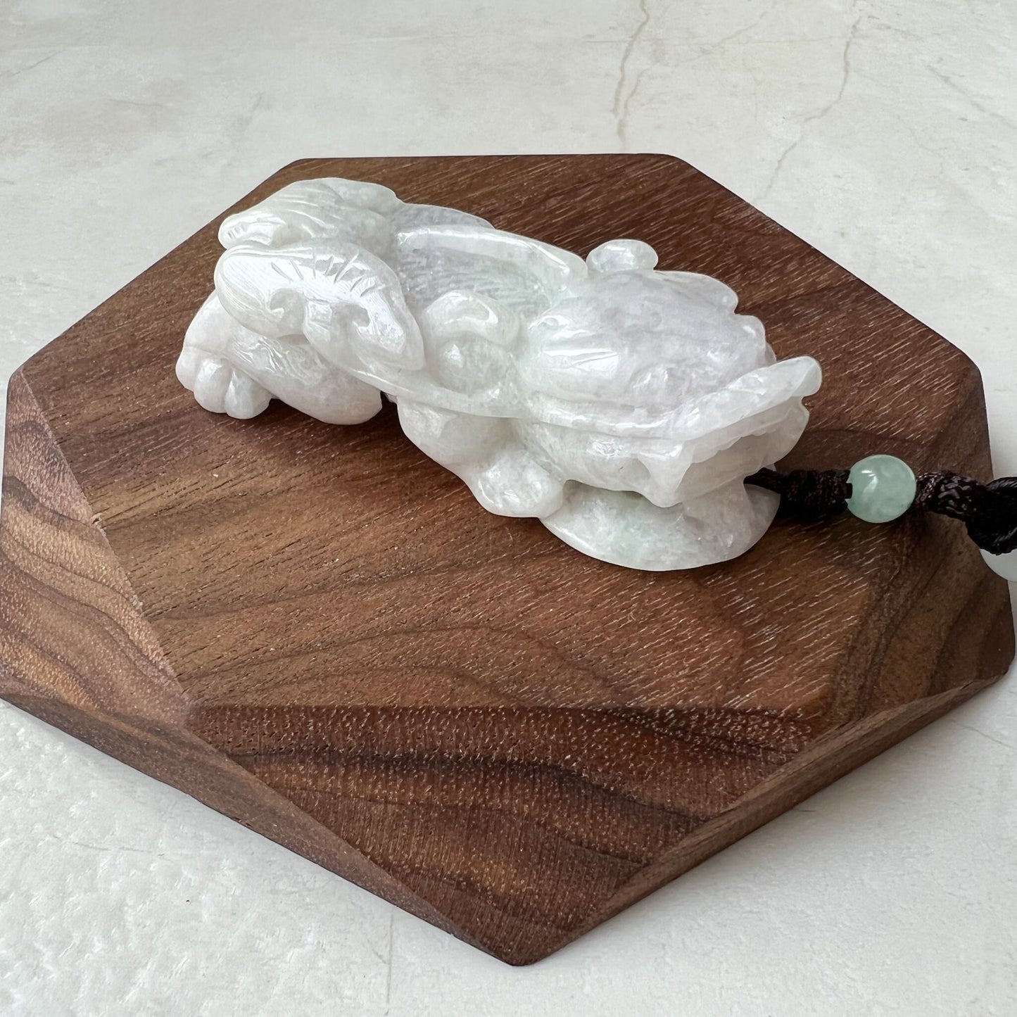 White Jadeite Jade, Dragon Pixiu Pi Xiu, 貔貅, Dragon Chinese Carved Pendant, YJ-0322-0358542 - AriaDesignCollection