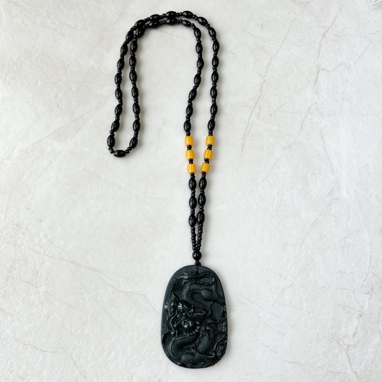 Black Jadeite Jade Omphacite Dragon Hand Carved Necklace, LGG-1221-1652974063 - AriaDesignCollection