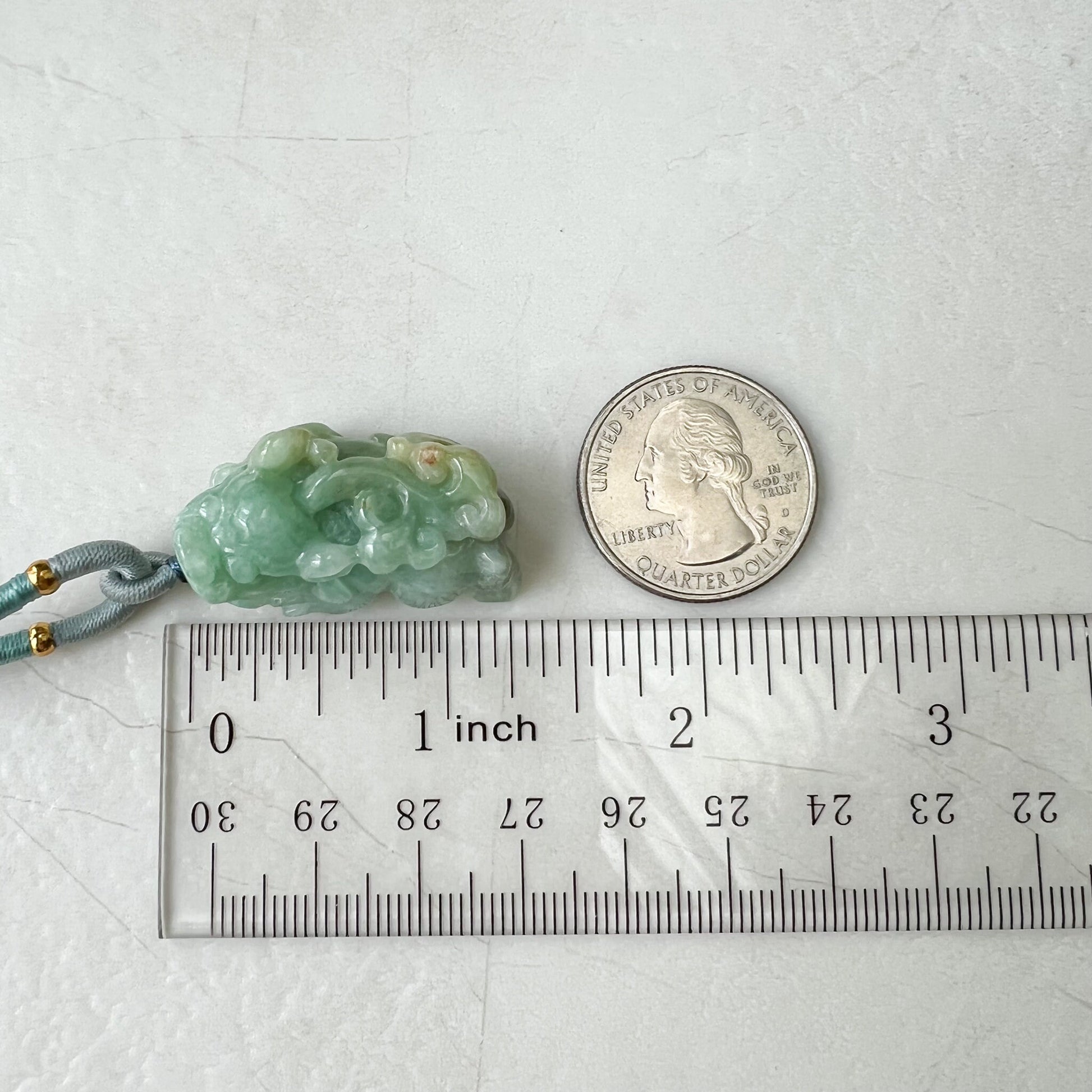 Small Green Jadeite Jade, Dragon Pixiu Pi Xiu, 貔貅, Dragon Chinese Carved Pendant, YJ-0322-0409128 - AriaDesignCollection
