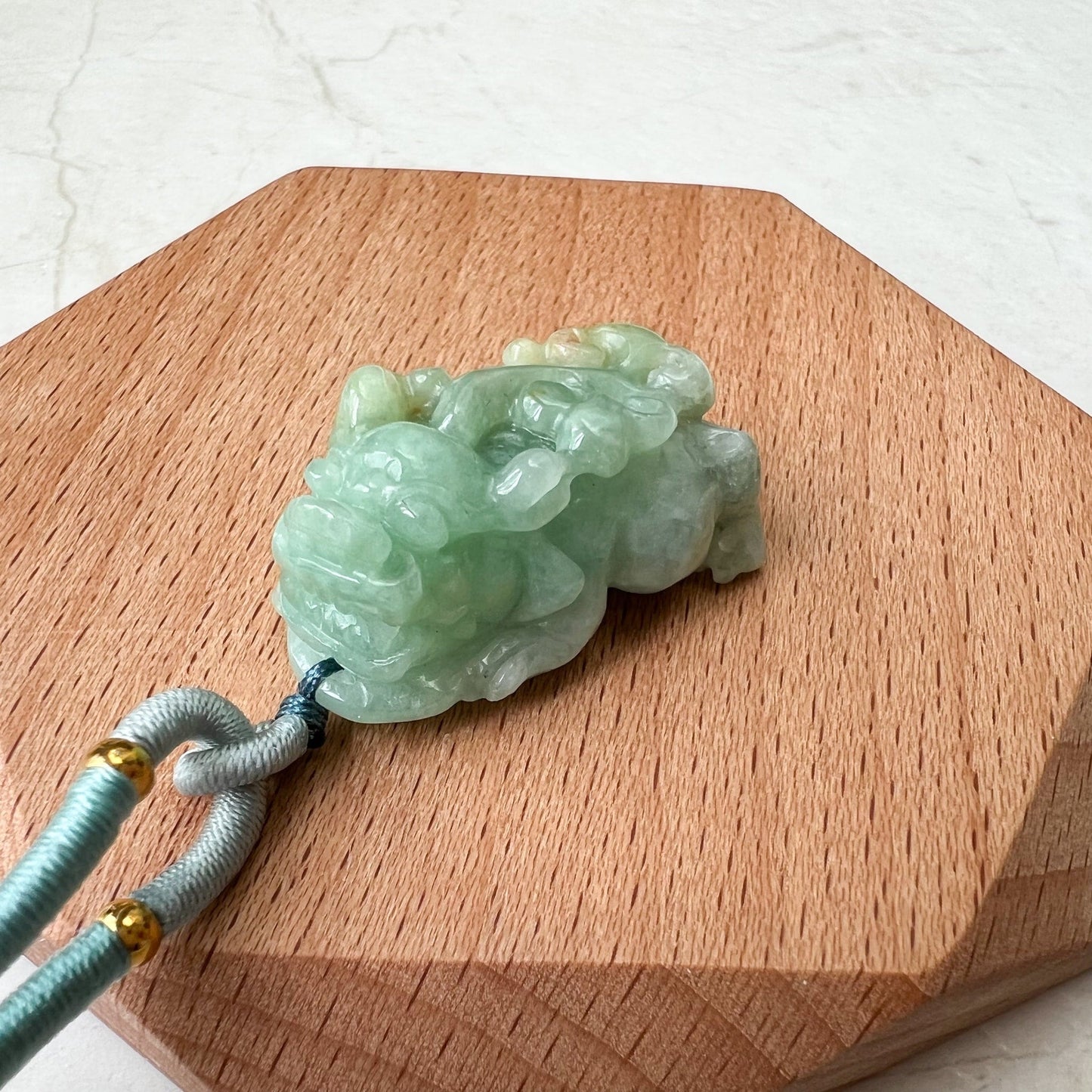 Small Green Jadeite Jade, Dragon Pixiu Pi Xiu, 貔貅, Dragon Chinese Carved Pendant, YJ-0322-0409128 - AriaDesignCollection