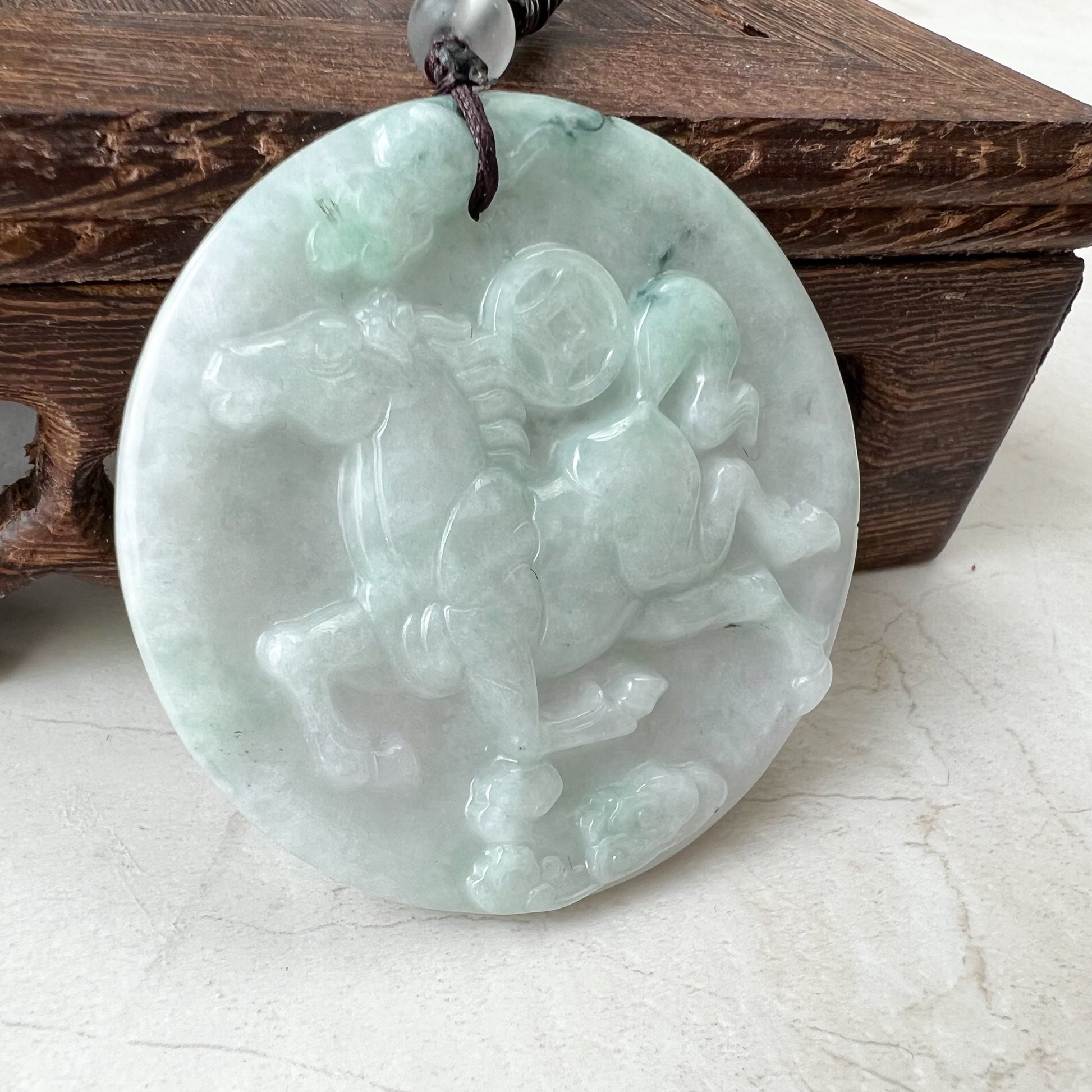 Horse Jadeite Jade Chinese Zodiac Pendant Necklace, Feng Shui Pendant, Fortune Wealth Money Coin, YJ-0322-0350832 - AriaDesignCollection