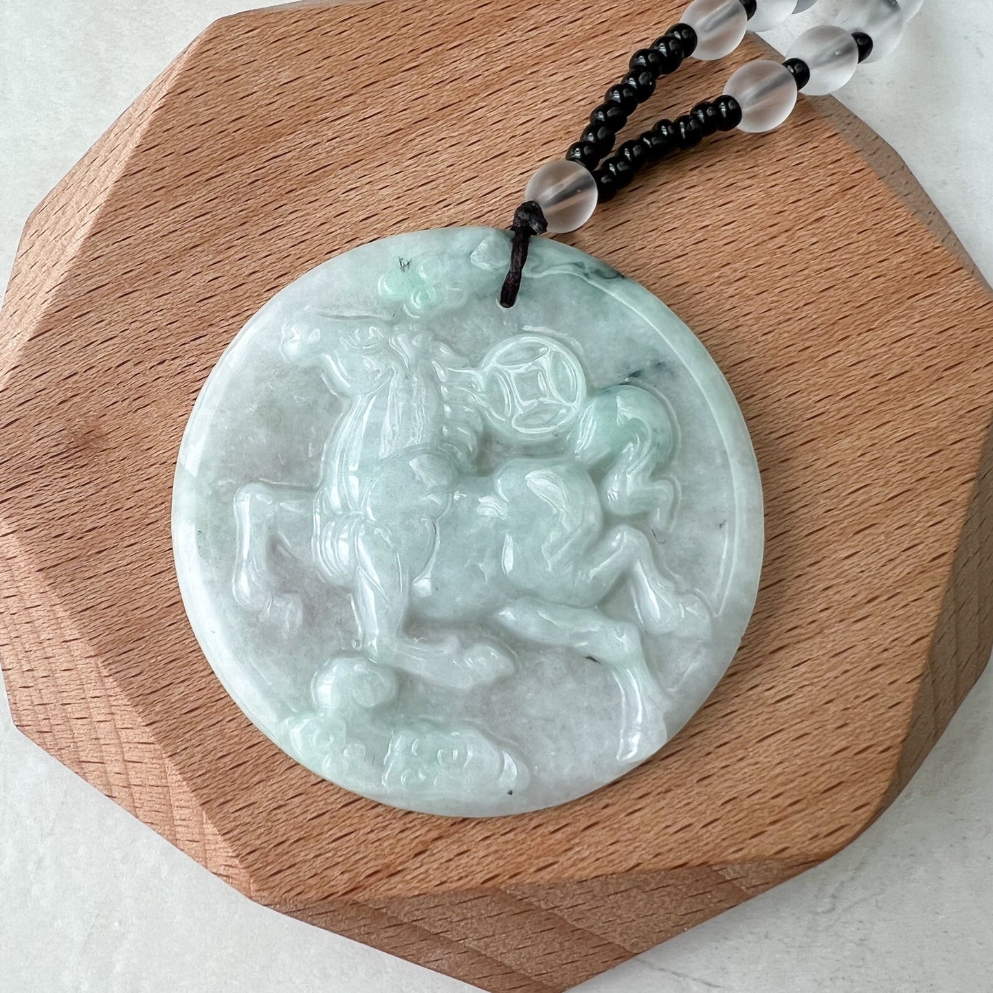 Horse Jadeite Jade Chinese Zodiac Pendant Necklace, Feng Shui Pendant, Fortune Wealth Money Coin, YJ-0322-0350832 - AriaDesignCollection