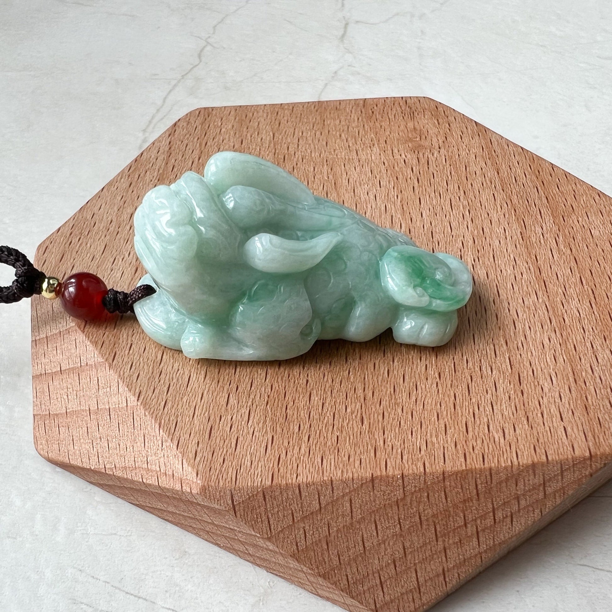 Green Jadeite Jade, Dragon Pixiu Pi Xiu, 貔貅, Dragon Chinese Carved Pendant, ZYF-1221-1651242206 - AriaDesignCollection