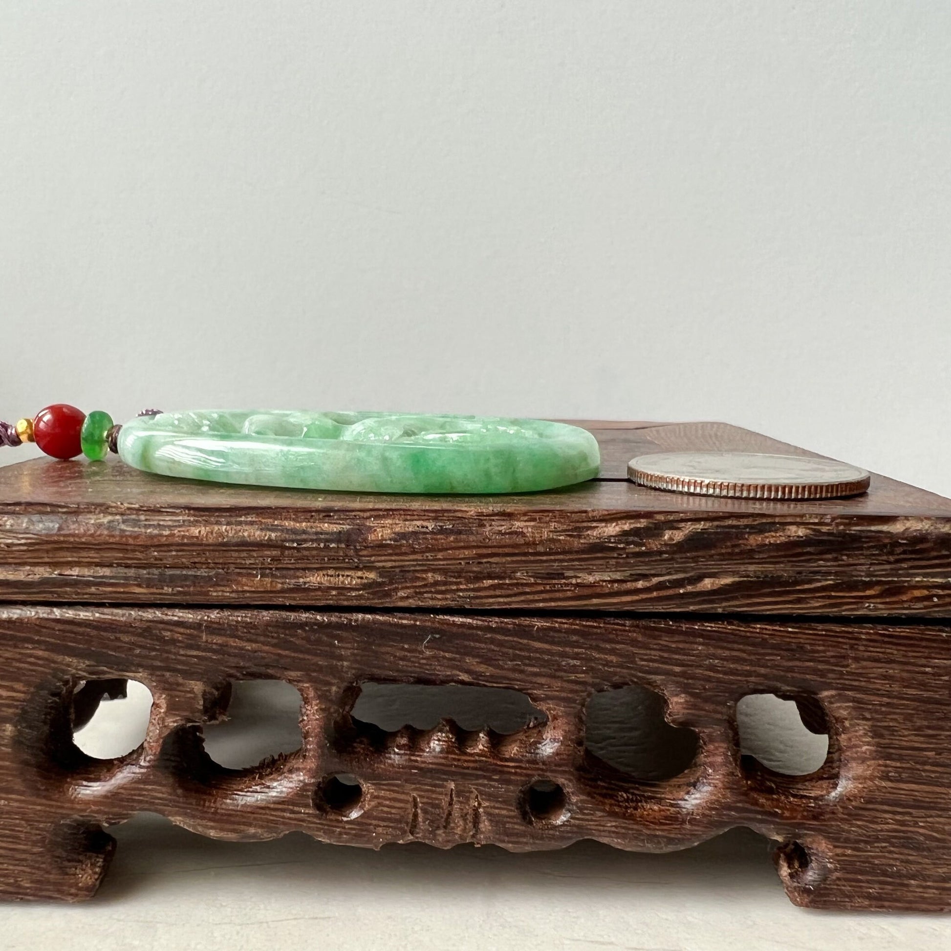 Green Jadeite Jade Floral Twin Bird, Magpie, Hand Carved Pendant, ZYF-0322-1651243643 - AriaDesignCollection