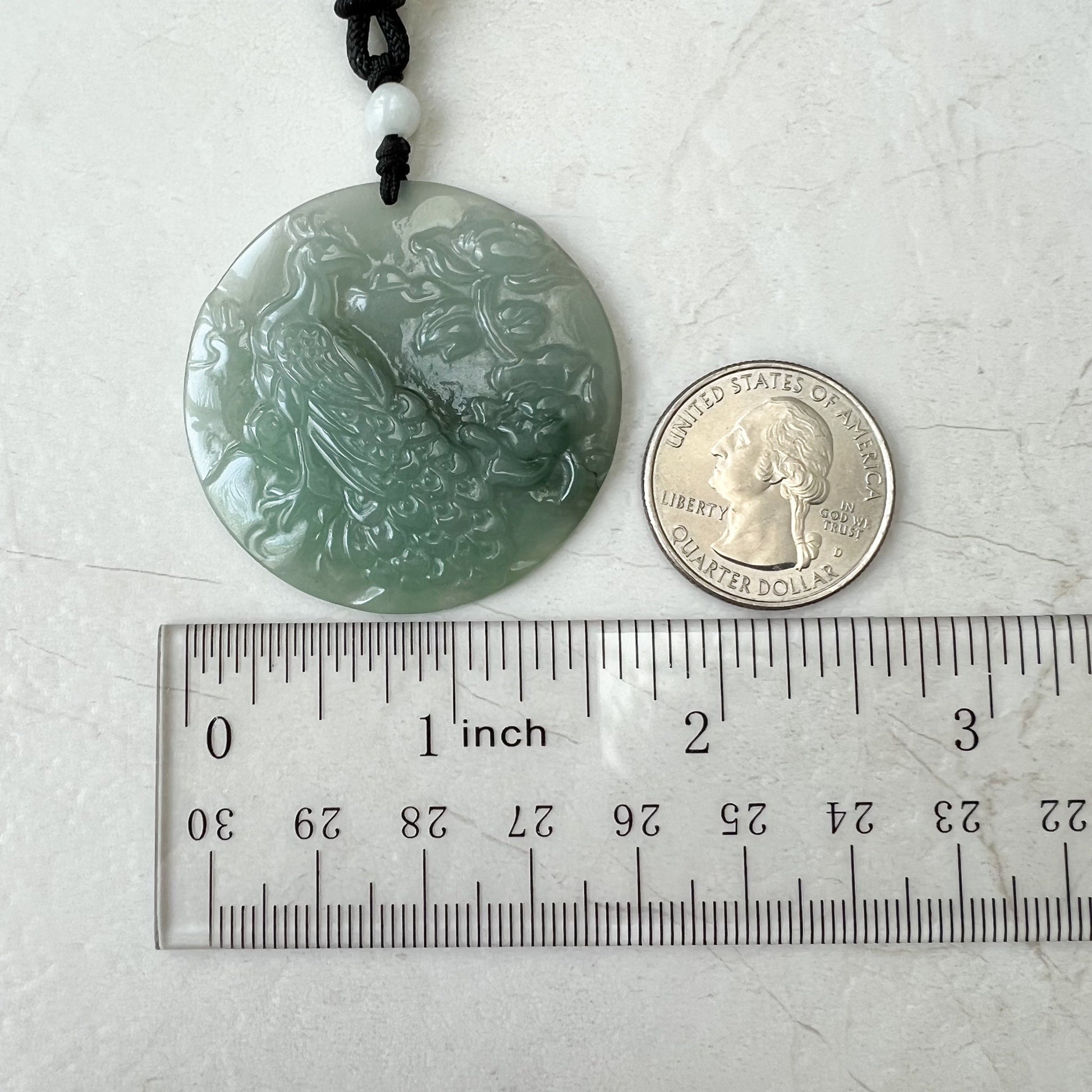 Jadeite Jade Phoenix Bird Feng Shui Longevity Necklace, Green Jadeite Jade, YJ-0322-0388073 - AriaDesignCollection