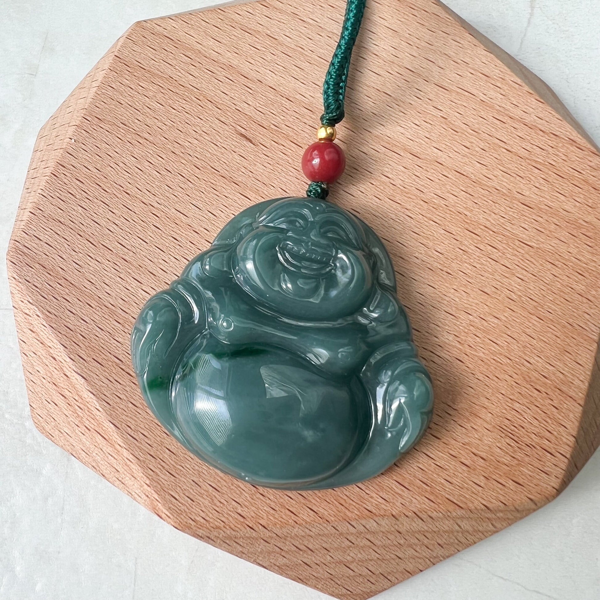 Large Happy Buddha, Blue Green Jadeite Jade Carved Jadeite Pendant, Budai, ZYF-0322-1651518861 - AriaDesignCollection