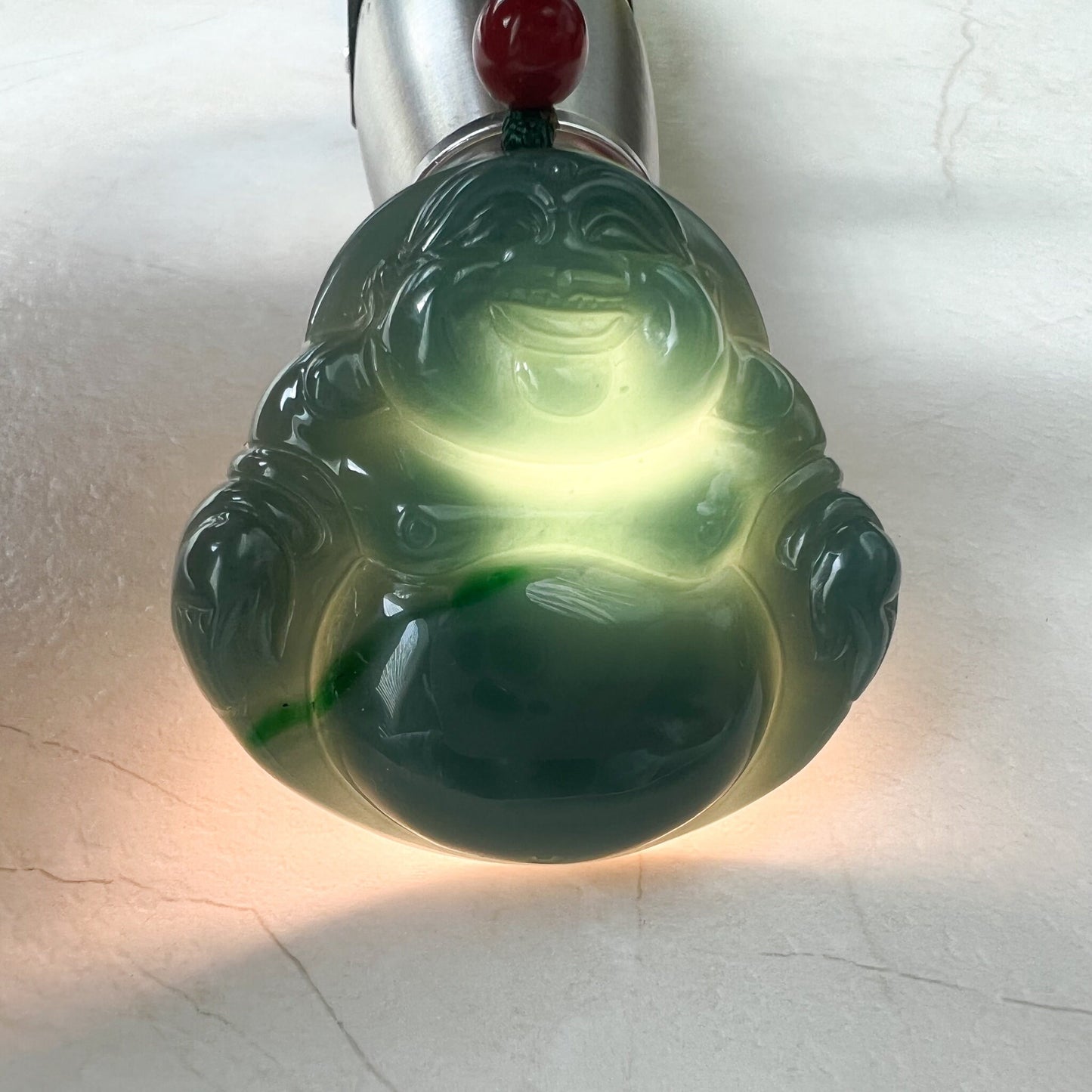 Large Happy Buddha, Blue Green Jadeite Jade Carved Jadeite Pendant, Budai, ZYF-0322-1651518861 - AriaDesignCollection