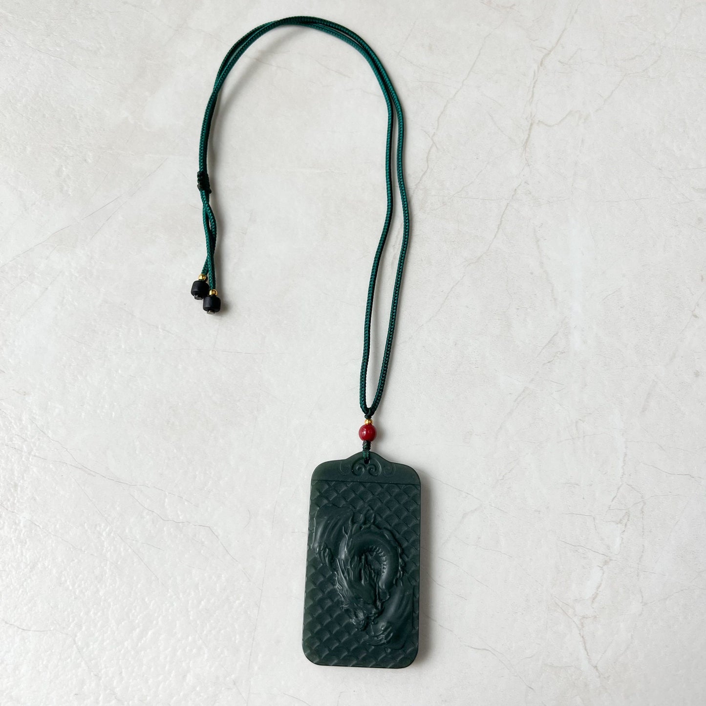 Dark Green, Nephrite Jade Dragon Zodiac Hand Carved Necklace, RLXE-1221-0076837 - AriaDesignCollection