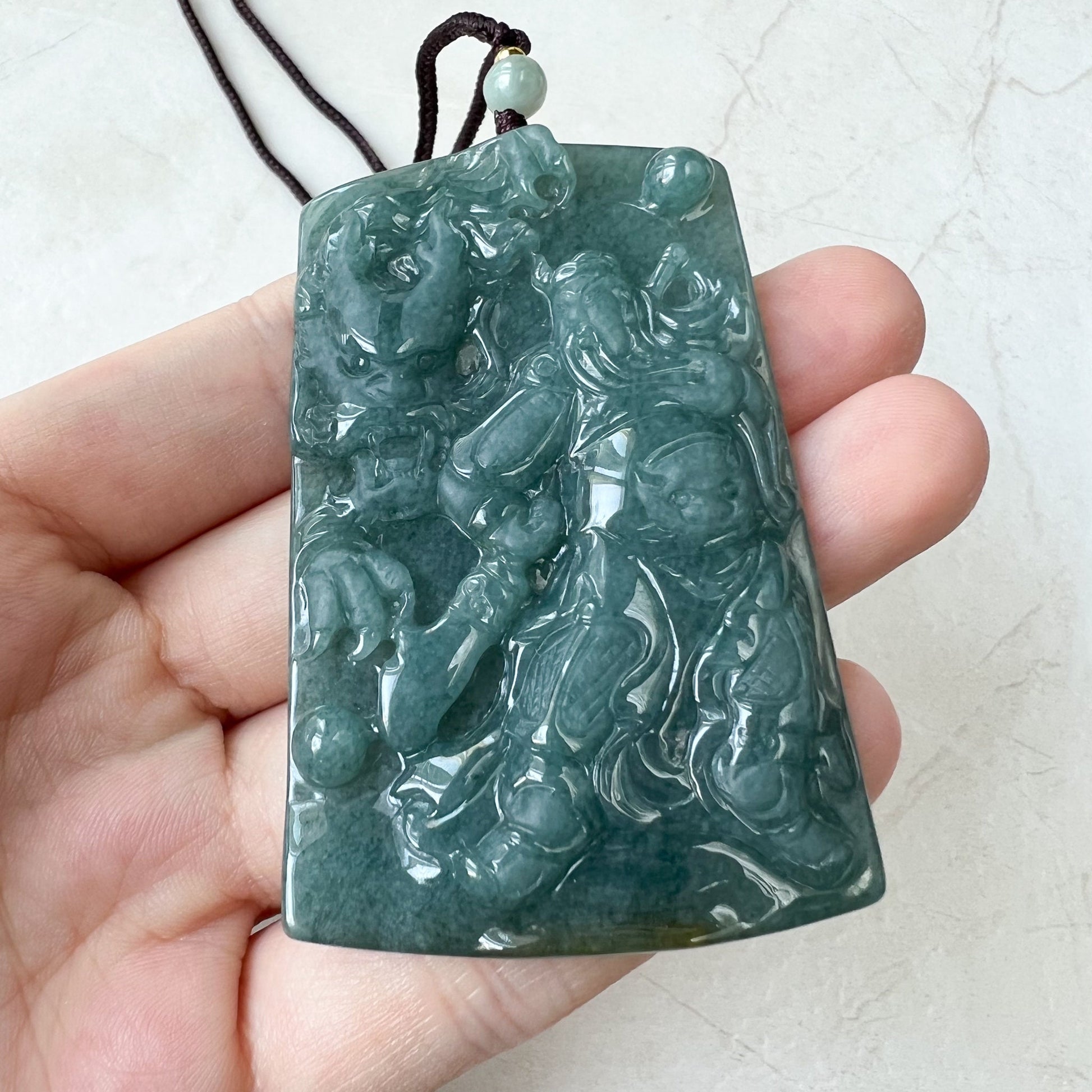 Large Green Jadeite Jade Guan Yu Guan Gong Carved Pendant Necklace, ZYF-0322-1651912681 - AriaDesignCollection