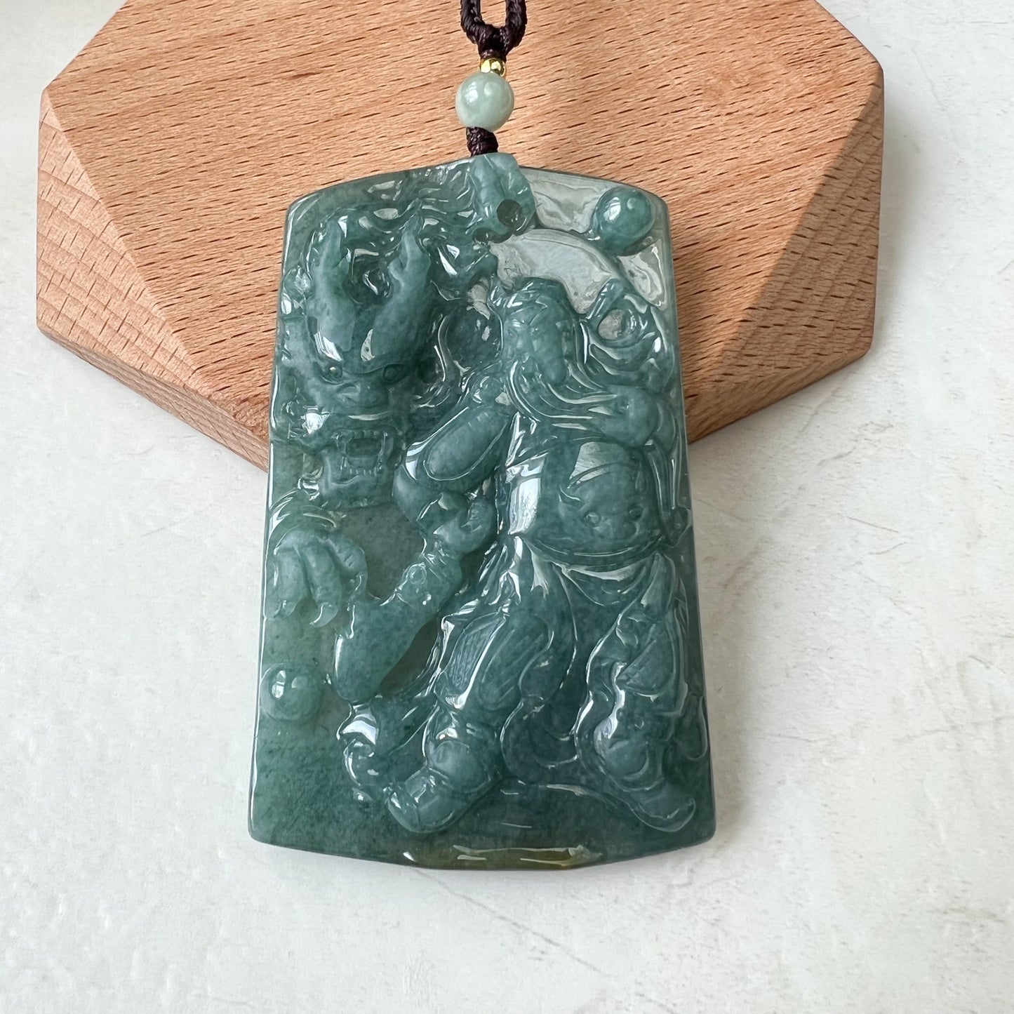 Large Green Jadeite Jade Guan Yu Guan Gong Carved Pendant Necklace, ZYF-0322-1651912681 - AriaDesignCollection