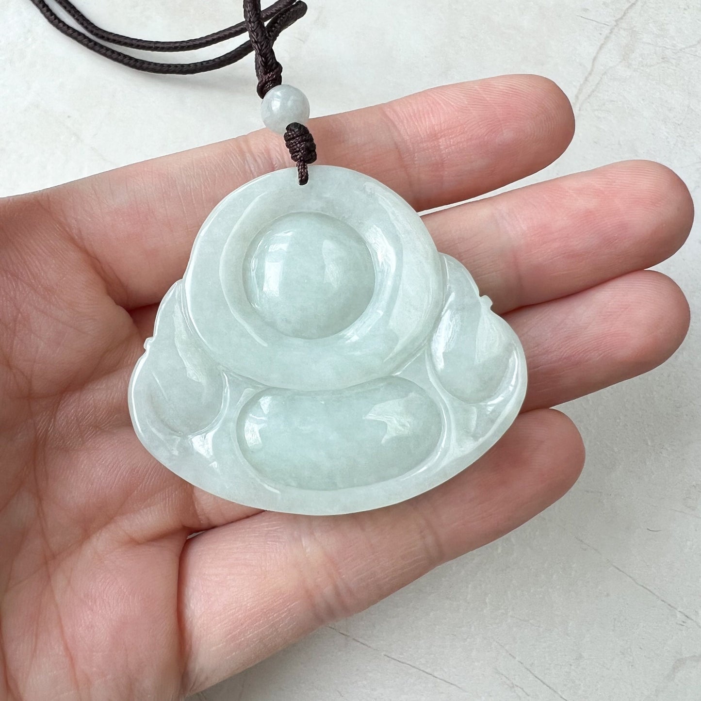 Large Green Jadeite Jade Happy Buddha Carved Jadeite Pendant, Budai, ZYF-0322-1654008483 - AriaDesignCollection