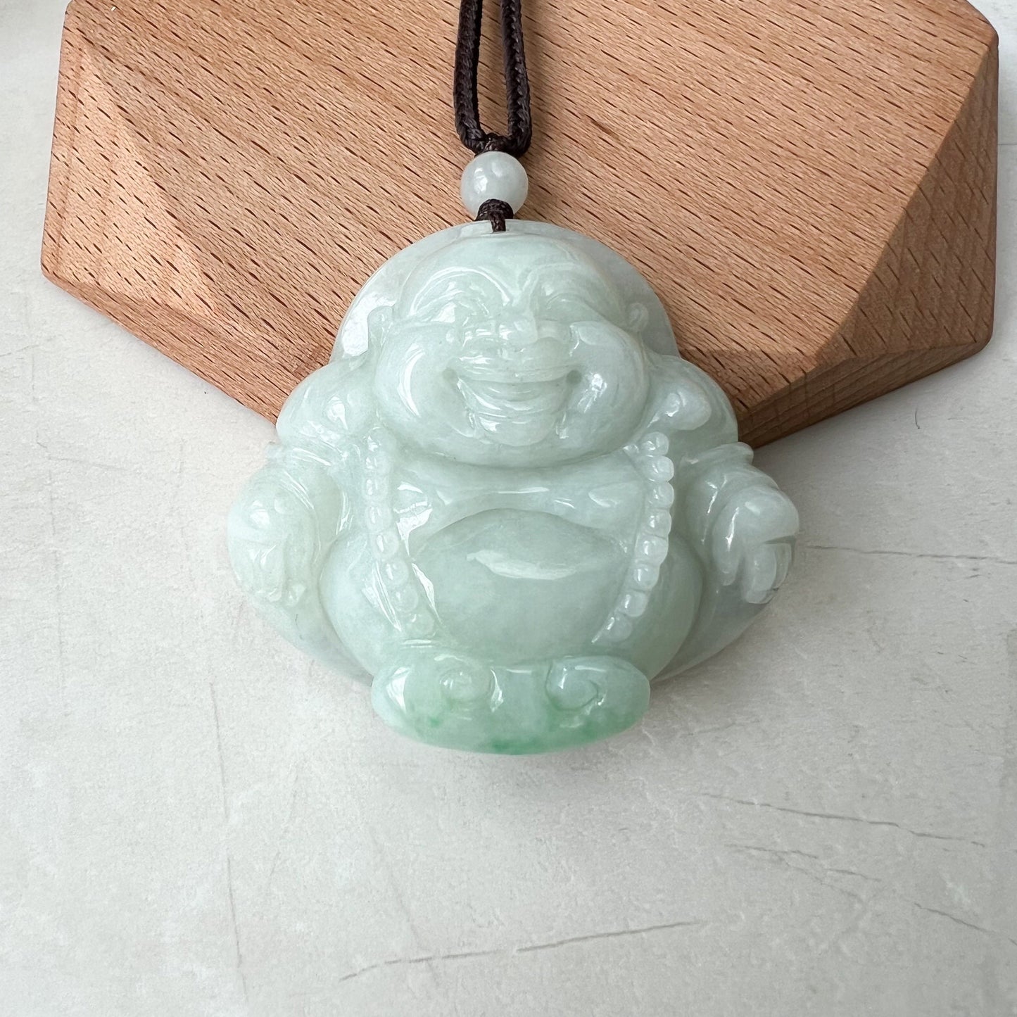 Large Green Jadeite Jade Happy Buddha Carved Jadeite Pendant, Budai, ZYF-0322-1654008483 - AriaDesignCollection