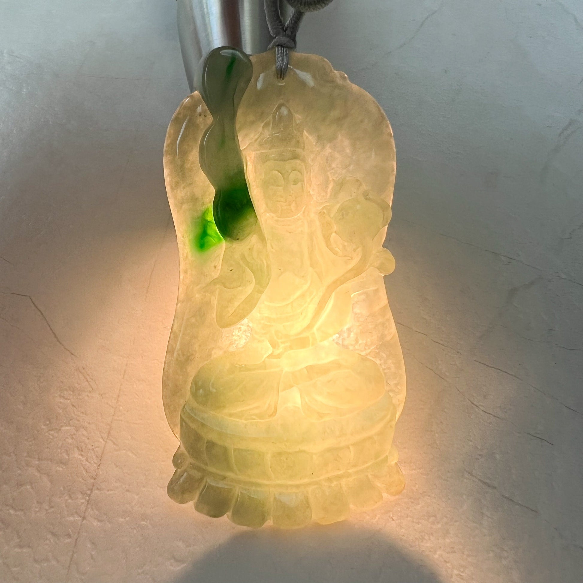 Jadeite Jade Akasagarbha Buddha, Xu Kong Zang, bodhisattva, Hư Không Tạng Bồ Tát, 虚空藏, Hand Carved Pendant Necklace, YJ-0322-0320848 - AriaDesignCollection