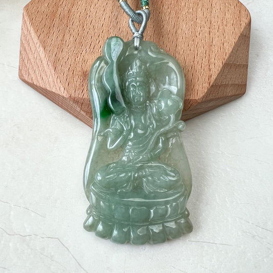 Jadeite Jade Akasagarbha Buddha, Xu Kong Zang, bodhisattva, Hư Không Tạng Bồ Tát, 虚空藏, Hand Carved Pendant Necklace, YJ-0322-0320848 - AriaDesignCollection