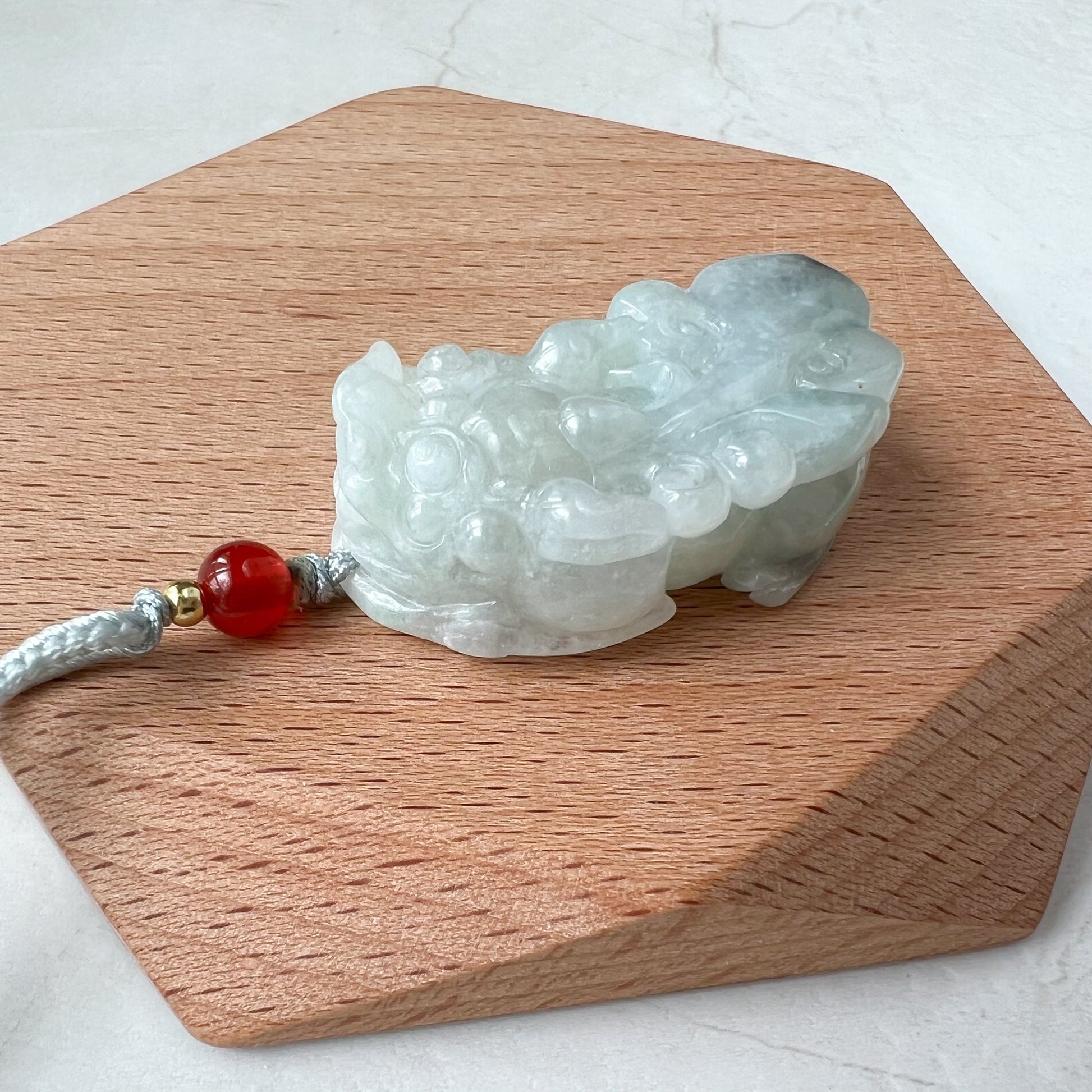 Light Green Jadeite Jade, Dragon Pixiu Pi Xiu, 貔貅, Dragon Chinese Carved Pendant, ZYF-0322-1652197674 - AriaDesignCollection