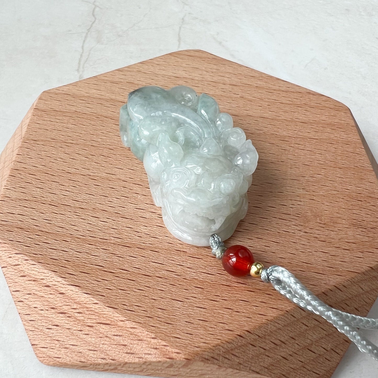 Light Green Jadeite Jade, Dragon Pixiu Pi Xiu, 貔貅, Dragon Chinese Carved Pendant, ZYF-0322-1652197674 - AriaDesignCollection