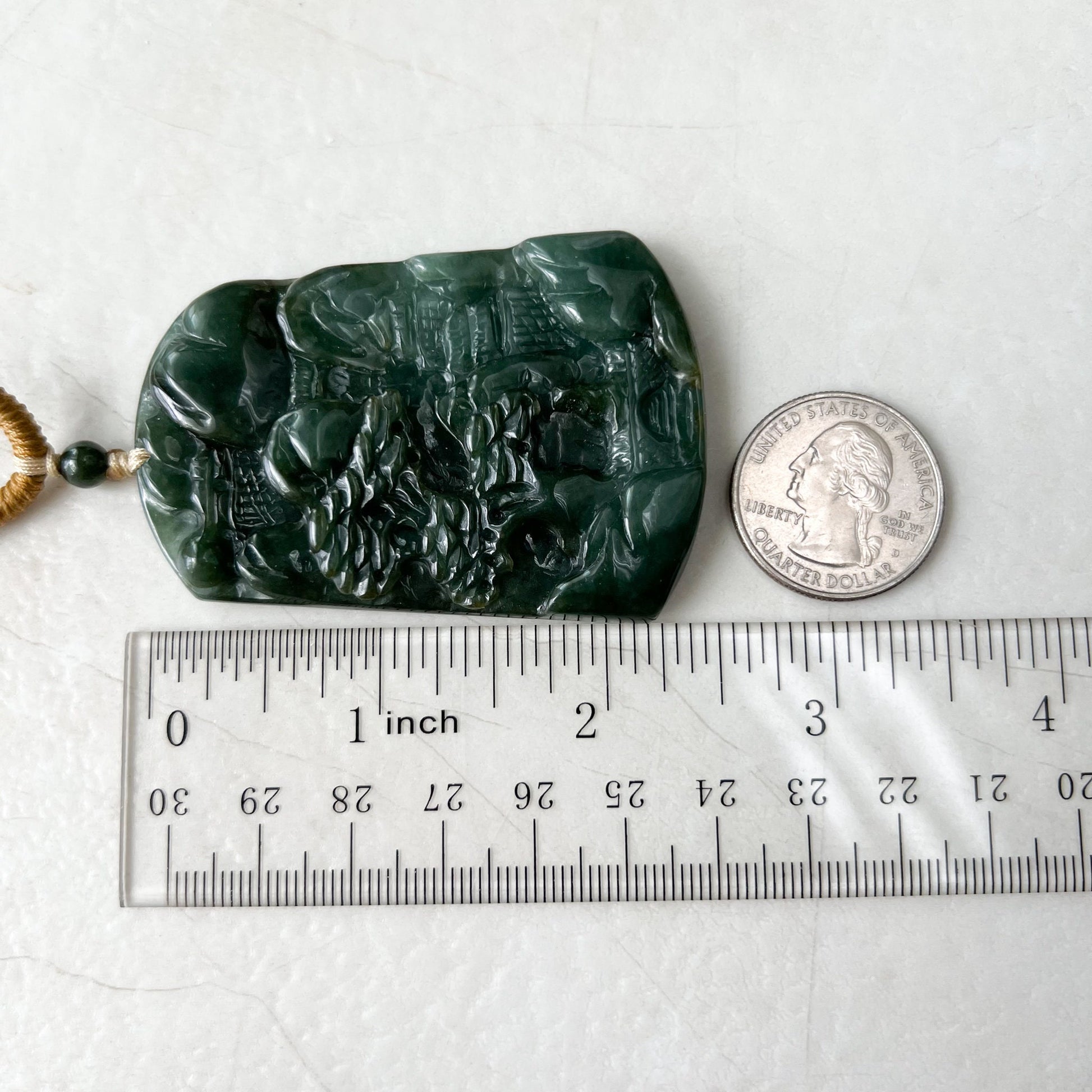 Jadeite Jade Landscape Mountain Forest River Scenery Hand Carved Pendant Necklace, YJ-1221-0170328 - AriaDesignCollection