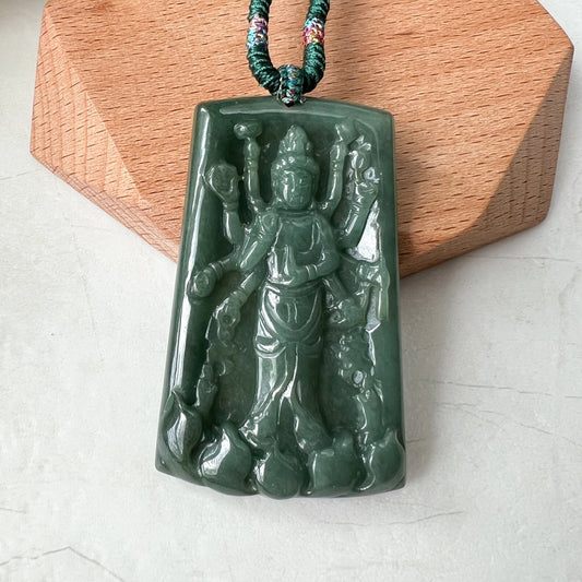 Jadeite Jade Guan Yin Avalokiteshvara Thousand Hands Carved Pendant Necklace, YJ-0322-0388080 - AriaDesignCollection