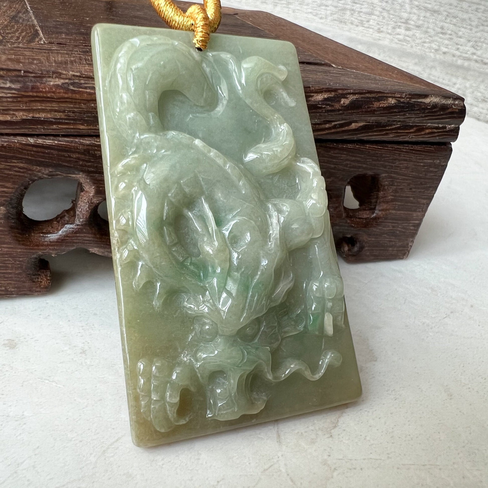 Jadeite Jade Dragon Chinese Zodiac Hand Carved Pendant Necklace, YJ-0321-0319300 - AriaDesignCollection