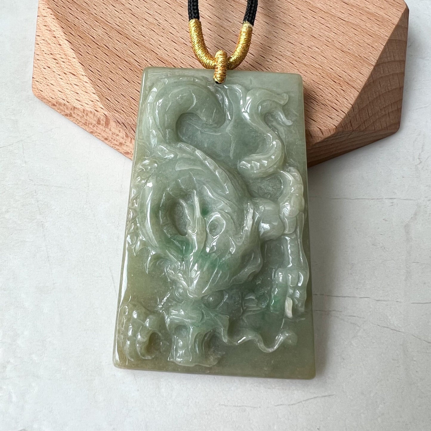 Jadeite Jade Dragon Chinese Zodiac Hand Carved Pendant Necklace, YJ-0321-0319300 - AriaDesignCollection