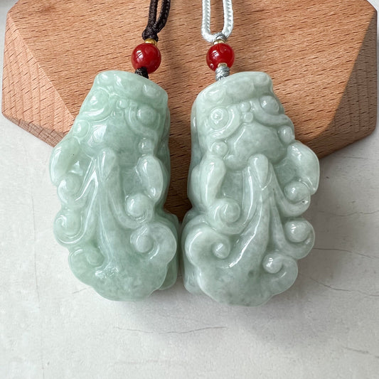 Pair Jadeite Jade Pi Xiu, Pi Yao, Green Jade, Dragon lion Chinese Carved Pendant, YJ-0921-0124794 - AriaDesignCollection