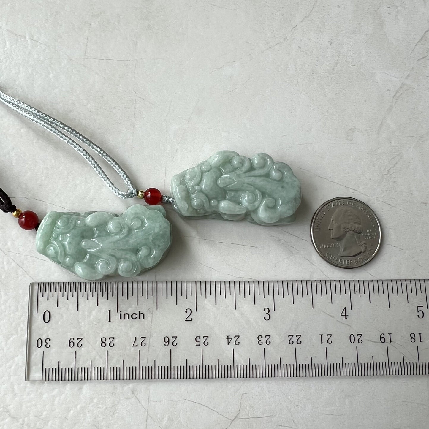 Pair Jadeite Jade Pi Xiu, Pi Yao, Green Jade, Dragon lion Chinese Carved Pendant, YJ-0921-0124794 - AriaDesignCollection