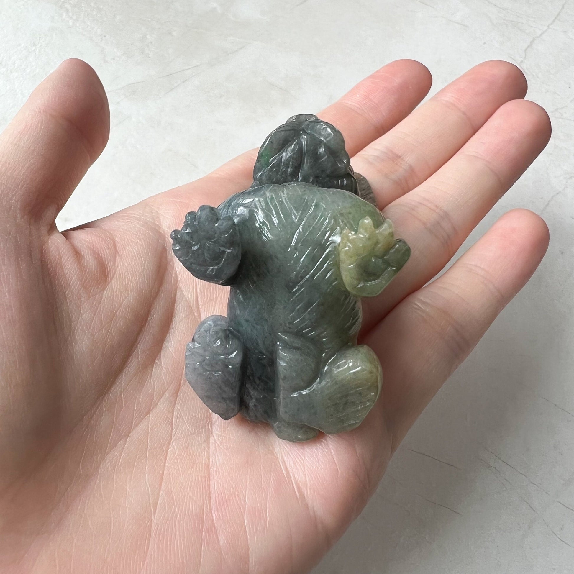 Jadeite Jade Black Dog, Chinese Hand Carved Statue, Figurine, Display, Decoration, YJ-1221-0316700 - AriaDesignCollection