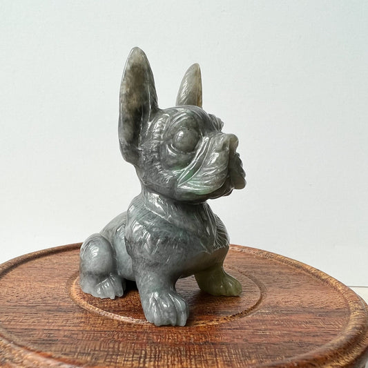 Jadeite Jade Black Dog, Chinese Hand Carved Statue, Figurine, Display, Decoration, YJ-1221-0316700 - AriaDesignCollection