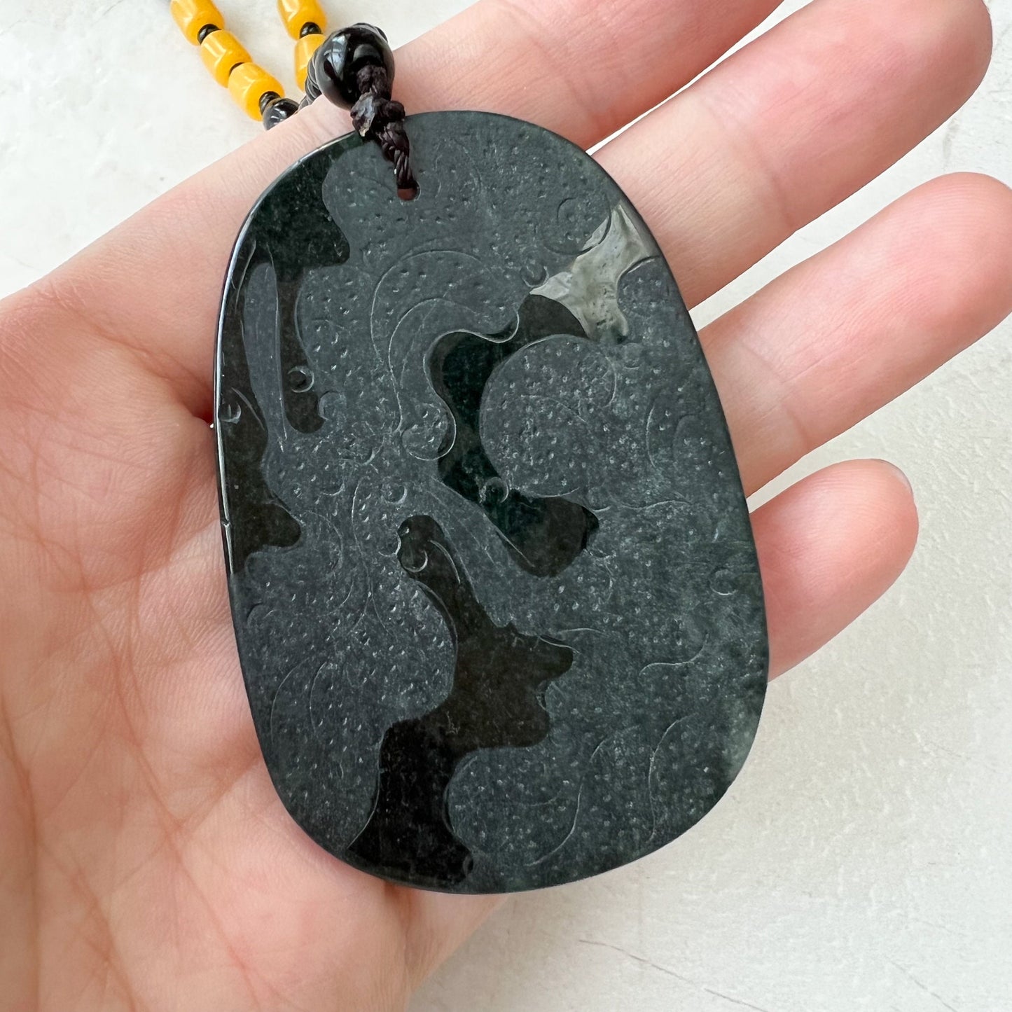 Black Jadeite Jade Omphacite Dragon Hand Carved Necklace, LGG-1221-1652974063 - AriaDesignCollection