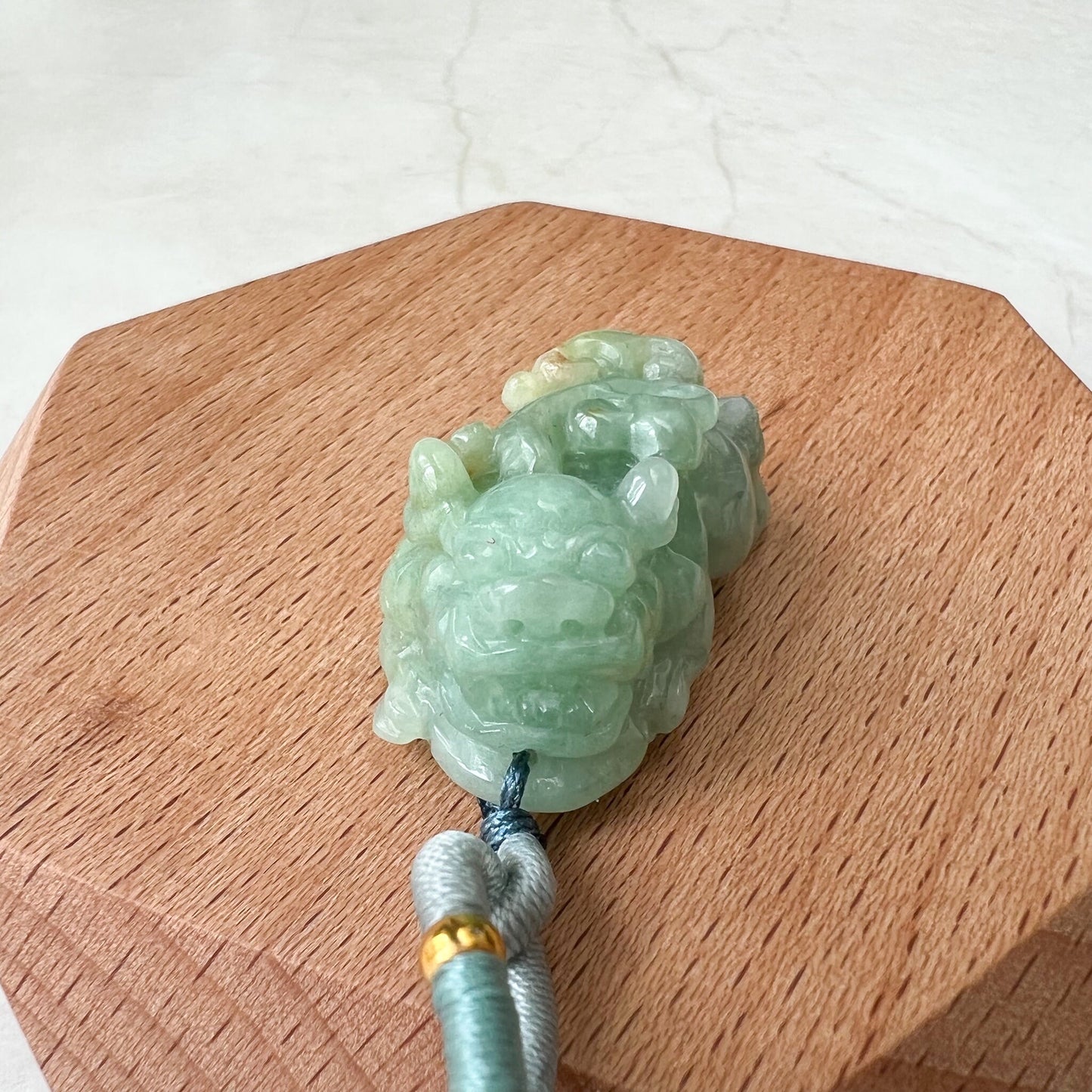 Small Green Jadeite Jade, Dragon Pixiu Pi Xiu, 貔貅, Dragon Chinese Carved Pendant, YJ-0322-0409128 - AriaDesignCollection