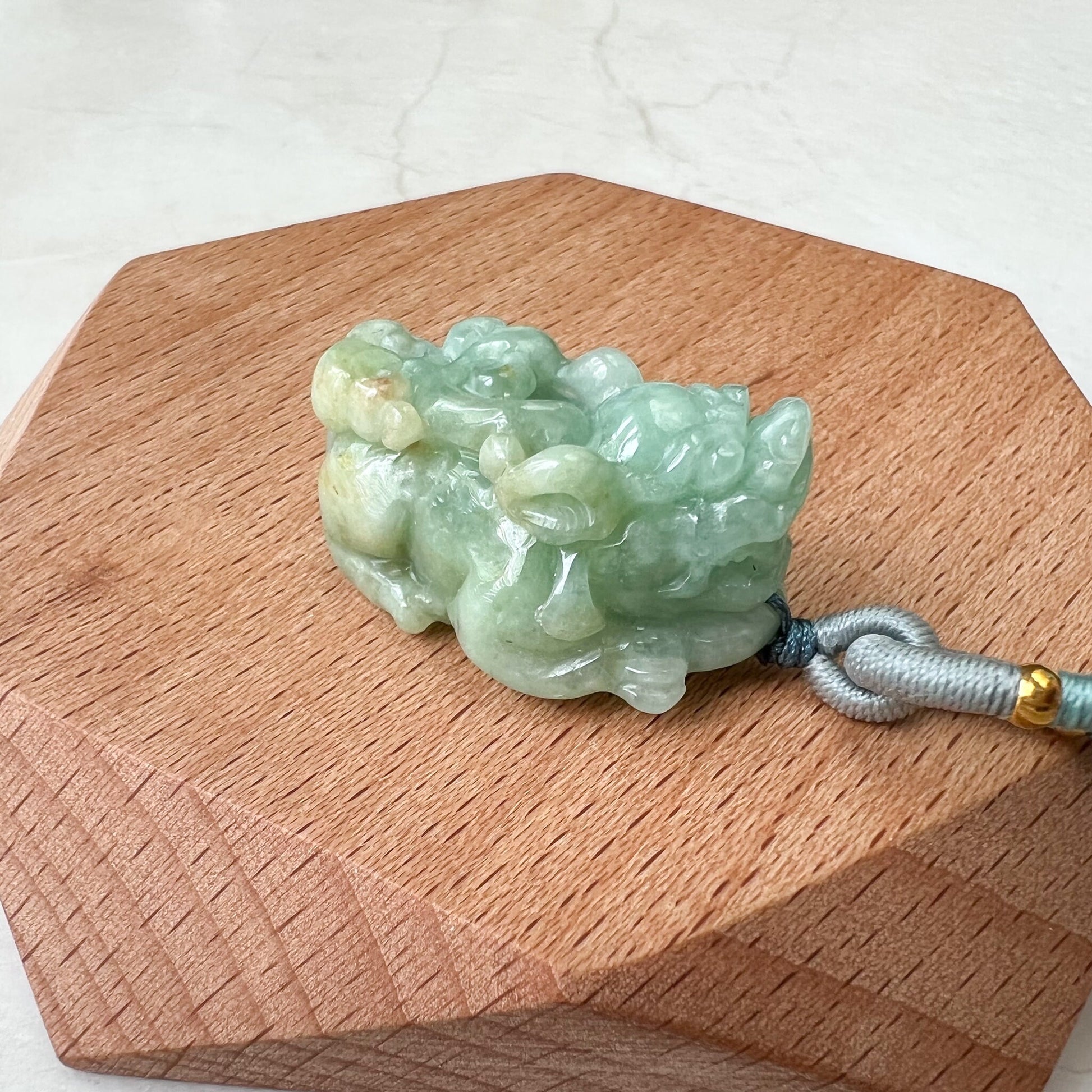 Small Green Jadeite Jade, Dragon Pixiu Pi Xiu, 貔貅, Dragon Chinese Carved Pendant, YJ-0322-0409128 - AriaDesignCollection