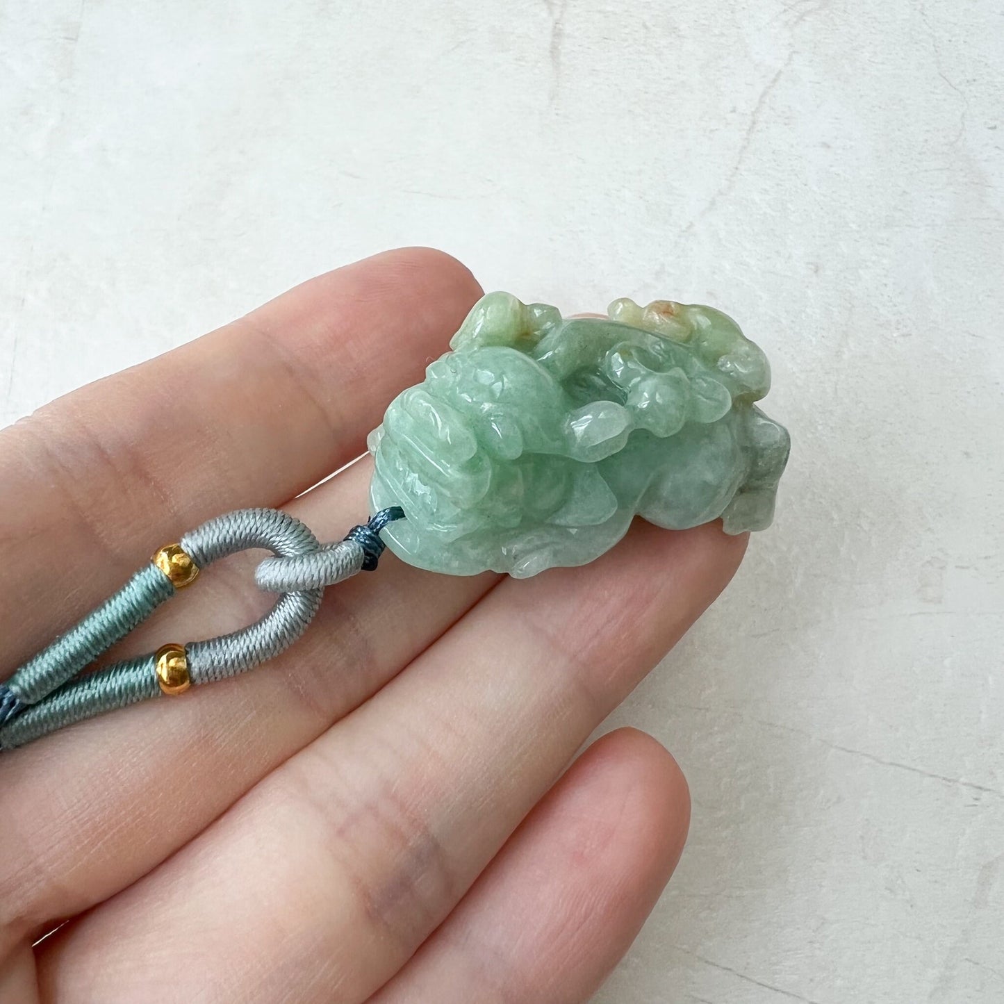 Small Green Jadeite Jade, Dragon Pixiu Pi Xiu, 貔貅, Dragon Chinese Carved Pendant, YJ-0322-0409128 - AriaDesignCollection