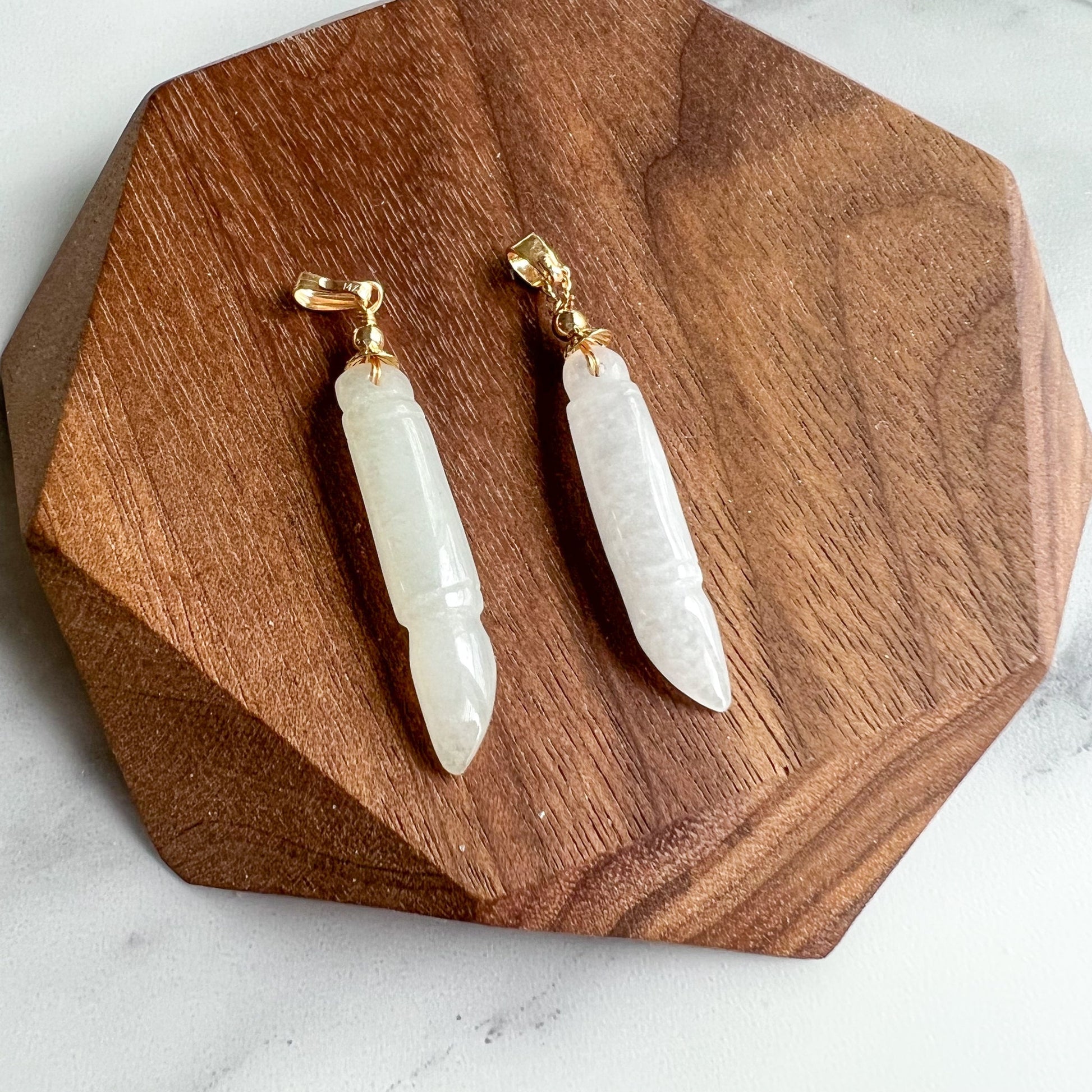 Icy Translucent Jade Paint Brush Pendant, Jadeite Jade, Gold Plated Hand Carved Pendant Necklace, XY-1221-1654986144 - AriaDesignCollection