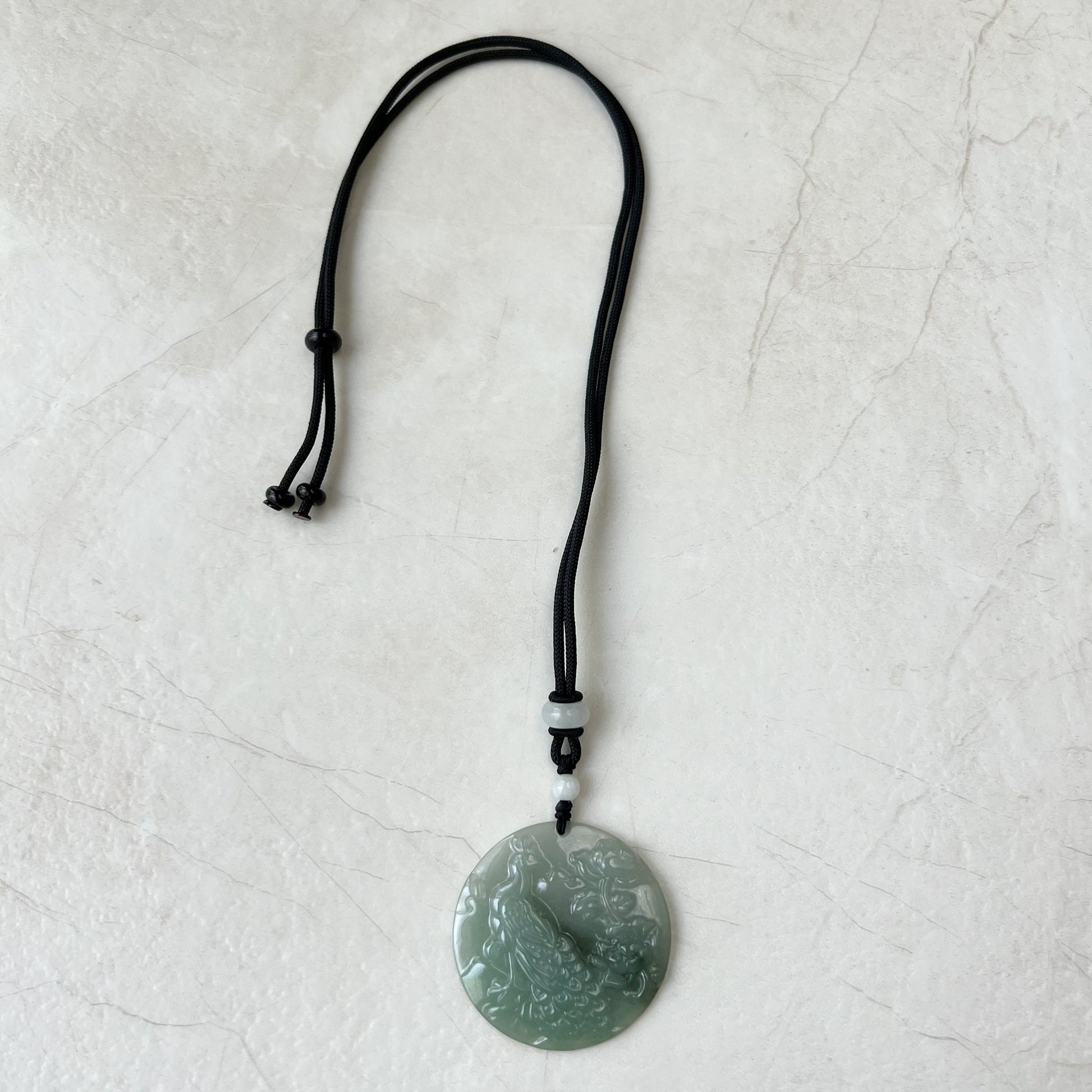 Jadeite Jade Phoenix Bird Feng Shui Longevity Necklace, Green Jadeite Jade, YJ-0322-0388073 - AriaDesignCollection