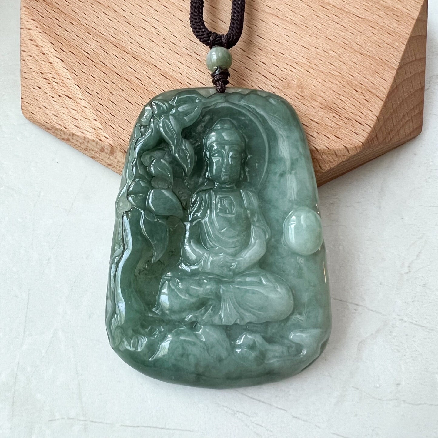 Jadeite Jade Vairocana Buddha, Da Ri Ru Lai, Đại Nhật Như Lai, 大日如来, Hand Carved Jade Pendant Necklace, YJ-1221-0295426 - AriaDesignCollection